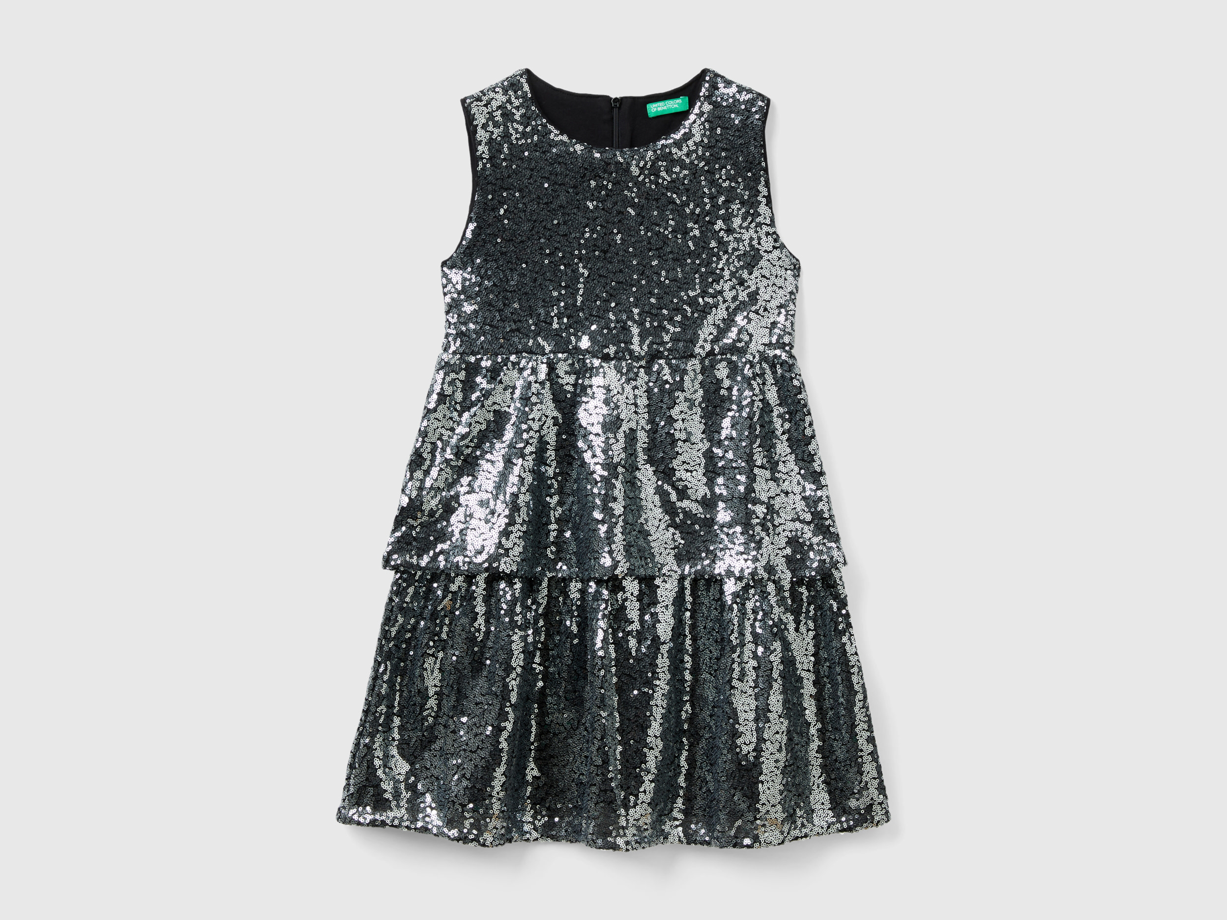 Benetton, Dress With Sequins, size XL, Black, Kids