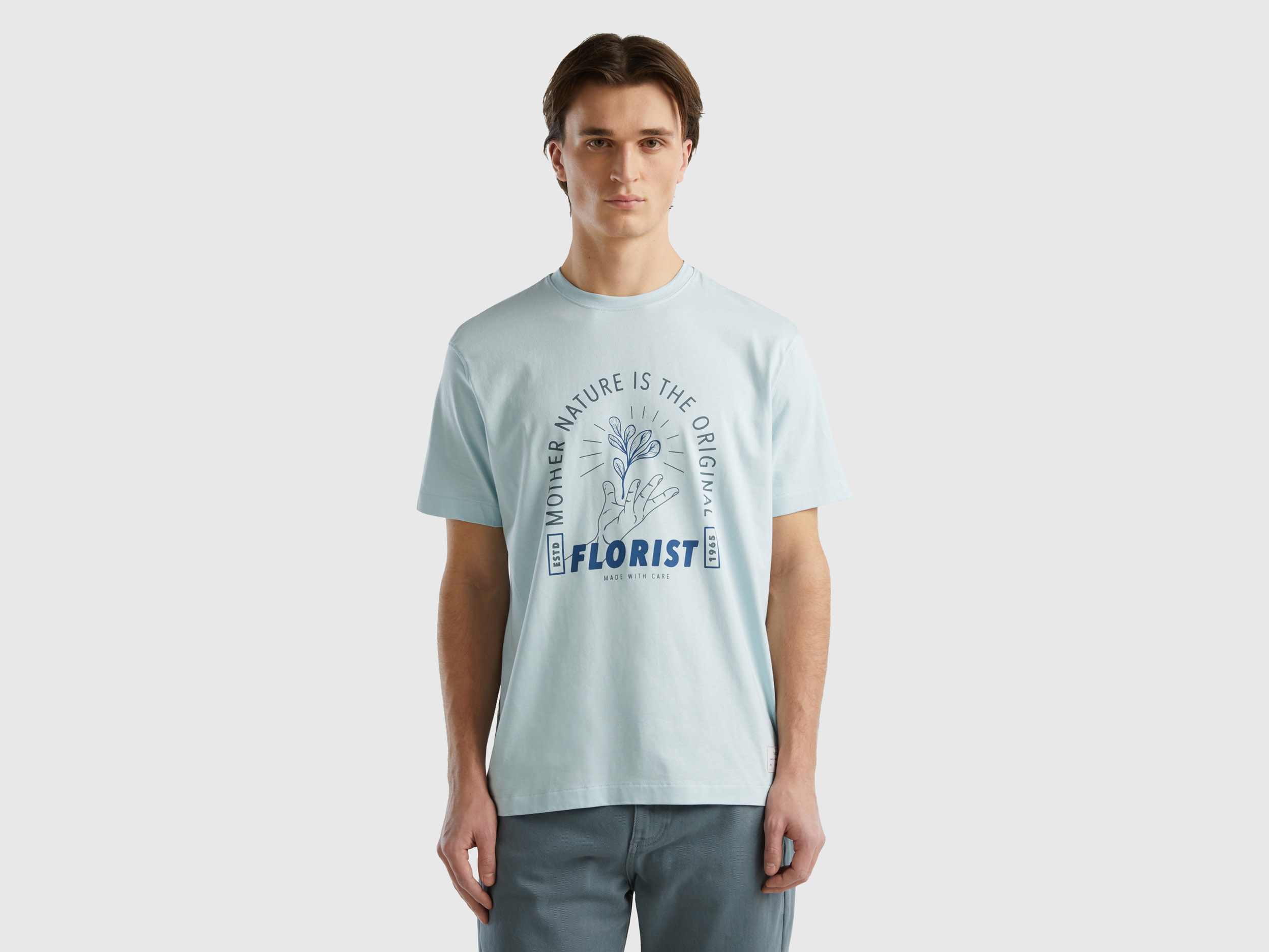 Benetton, T-shirt In Pure Organic Cotton, size XXL, Aqua, Men