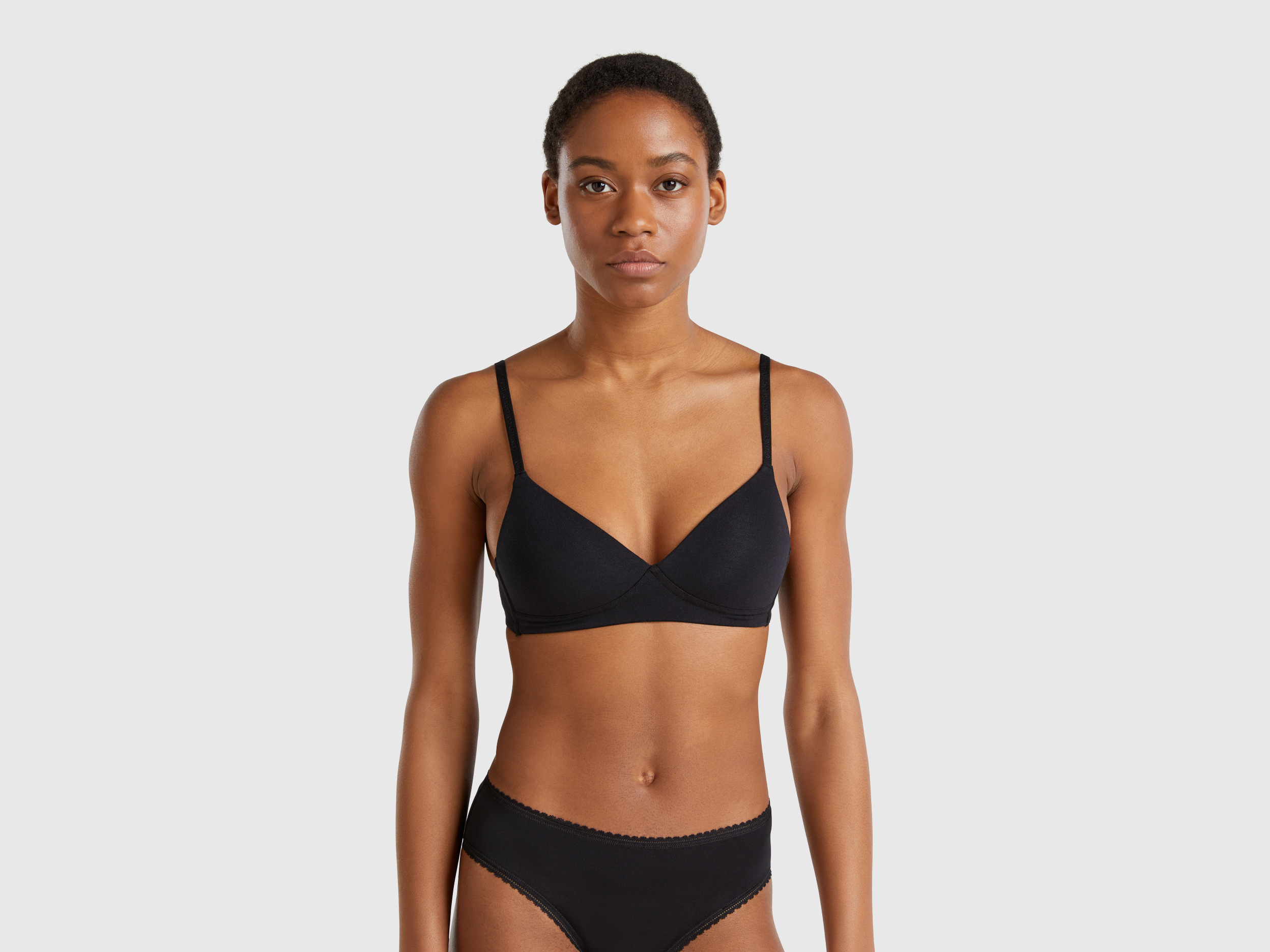 Benetton, Padded Bra In Cotton, size 38, Black, Women