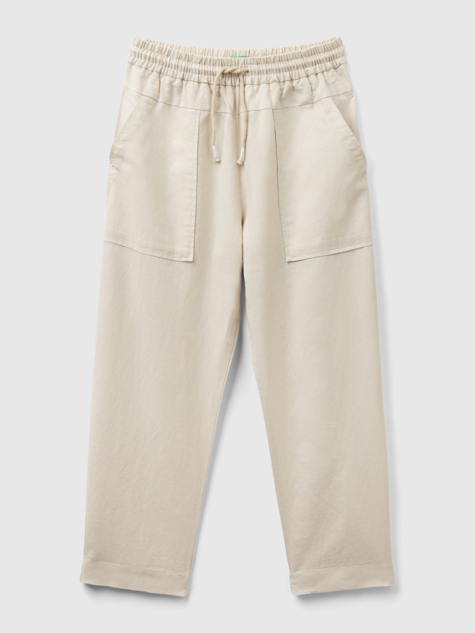 Benetton, Trousers In Linen Blend With Drawstring, Beige, Kids
