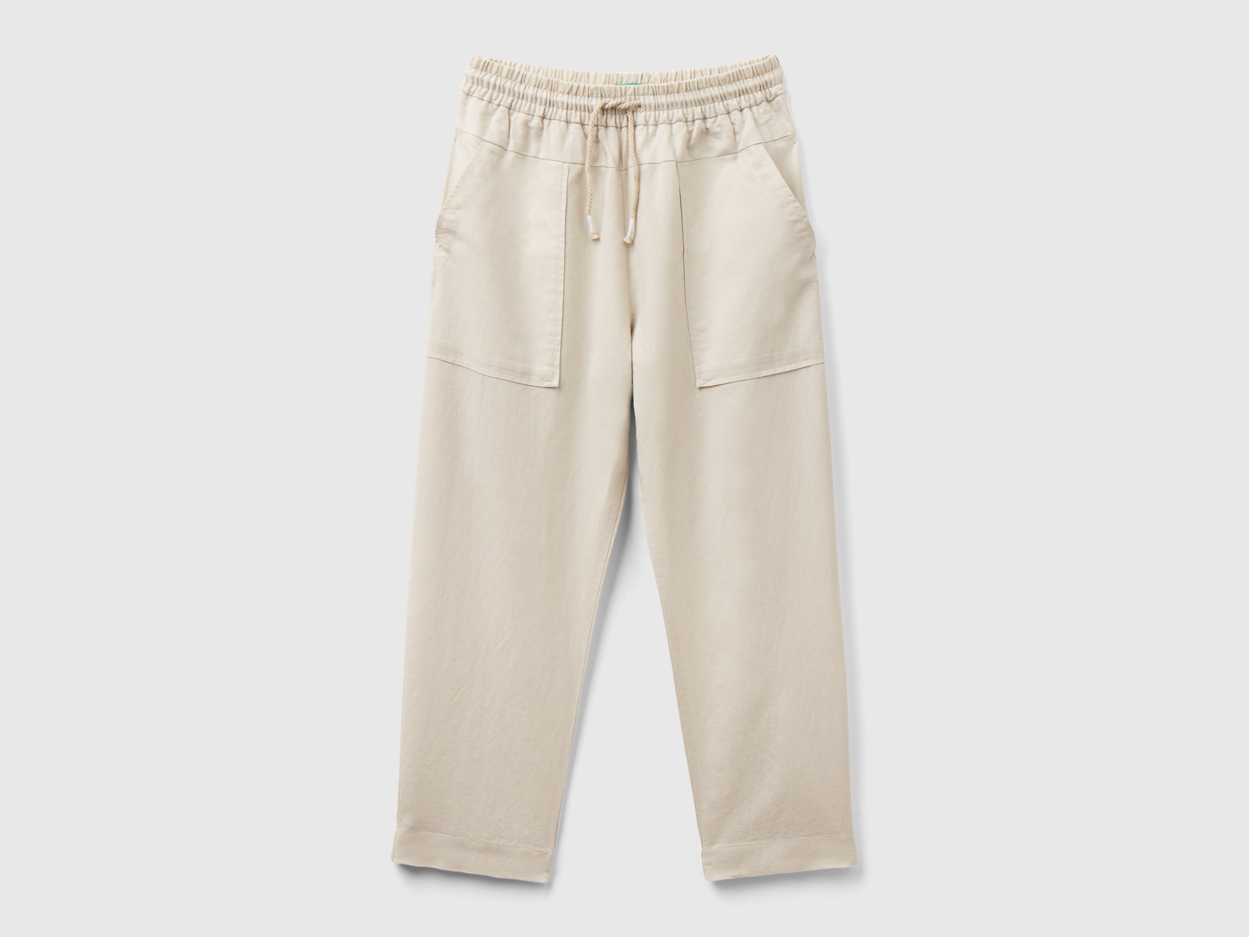 Benetton, Pantaloni Con Coulisse In Misto Lino, Beige, Bambini