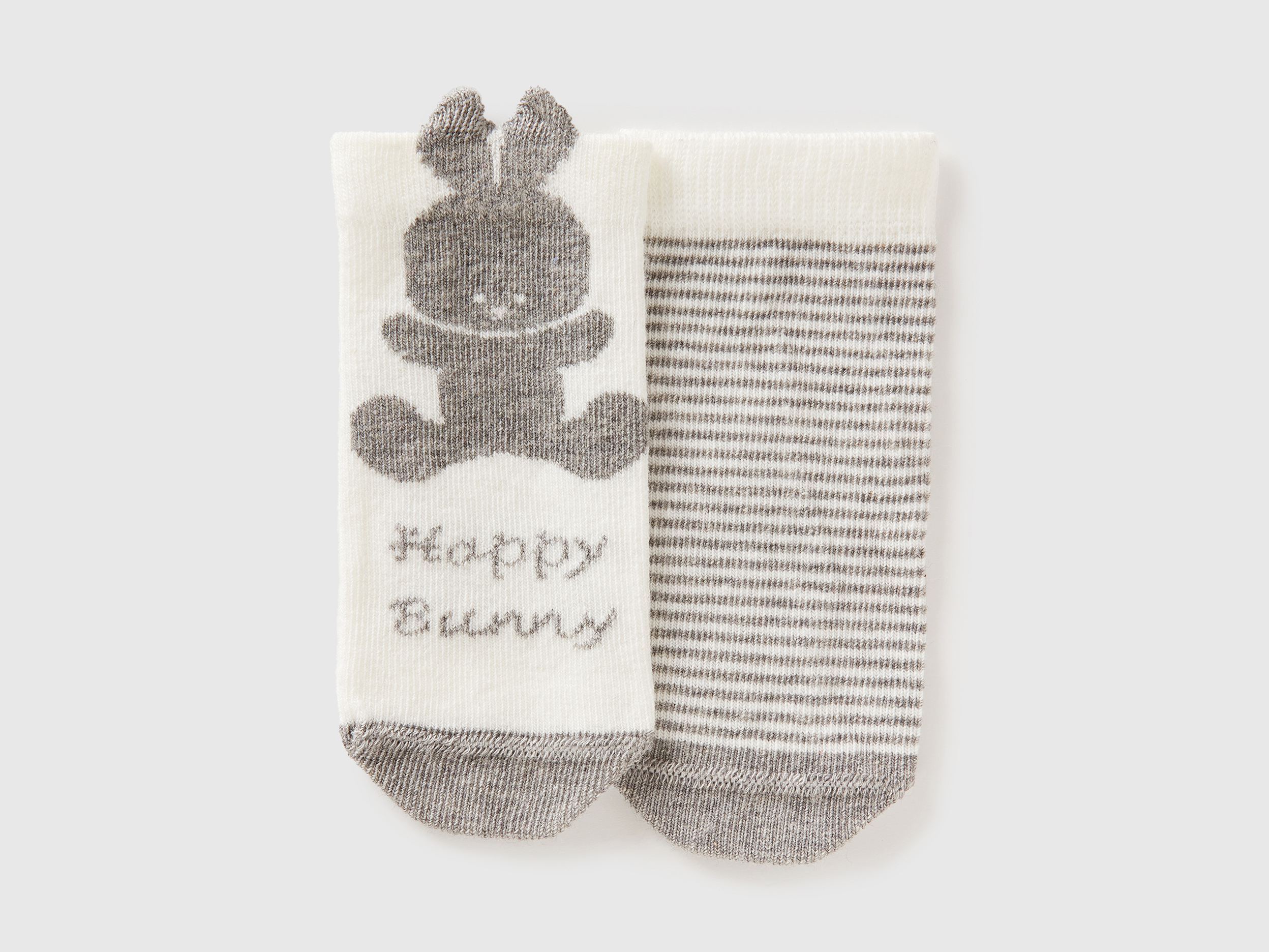 Benetton, Set Of Socks With Stripes And Bunny, size 6-12, Gray, Kids