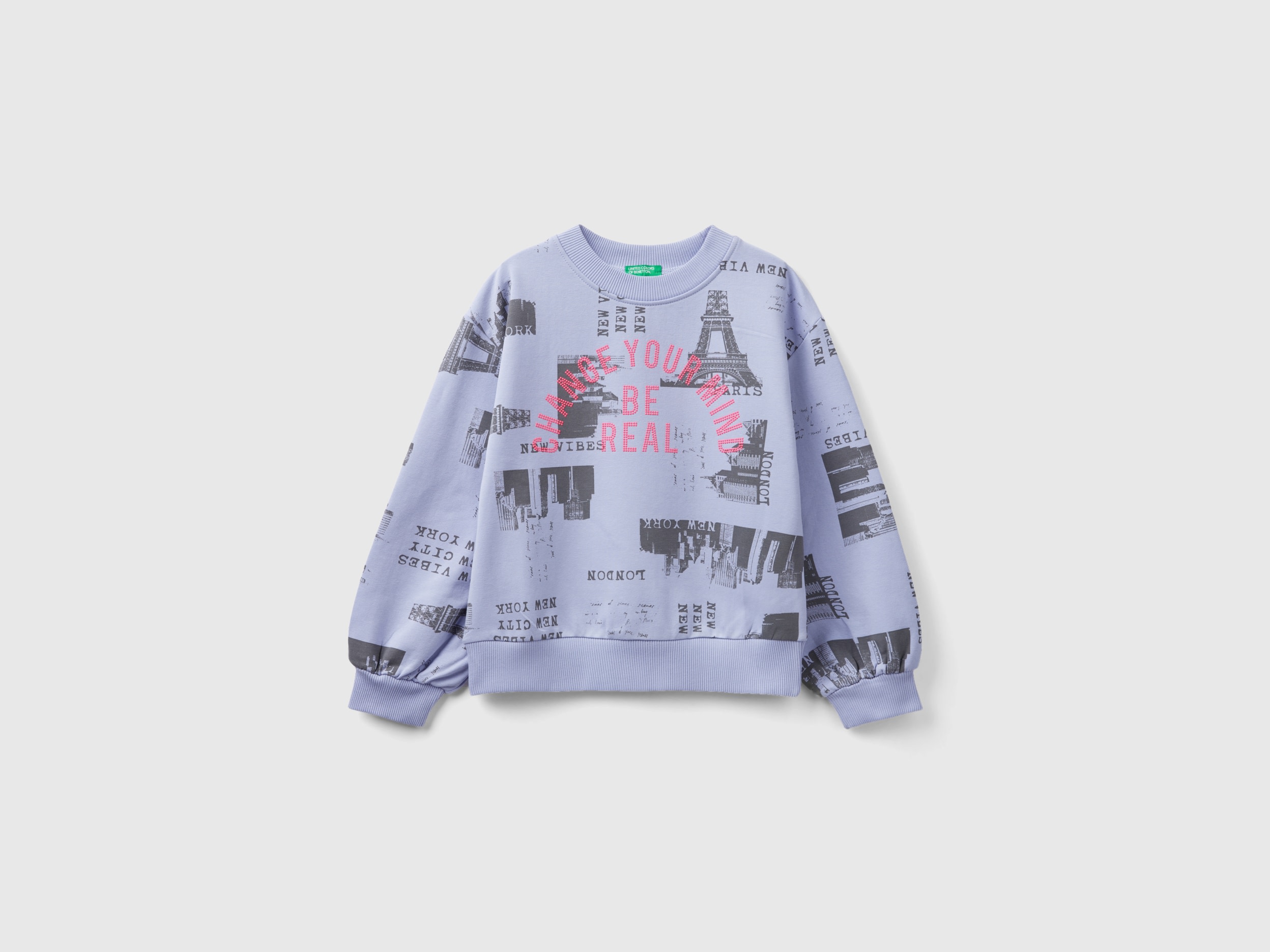 Benetton, Sweatshirt With City Print And Studs, size S, Lilac, Kids