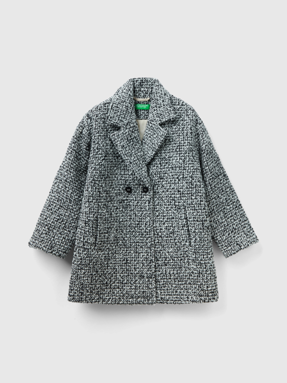 Benetton, Zweireihiger Mantel Aus Tweed, Grau, female