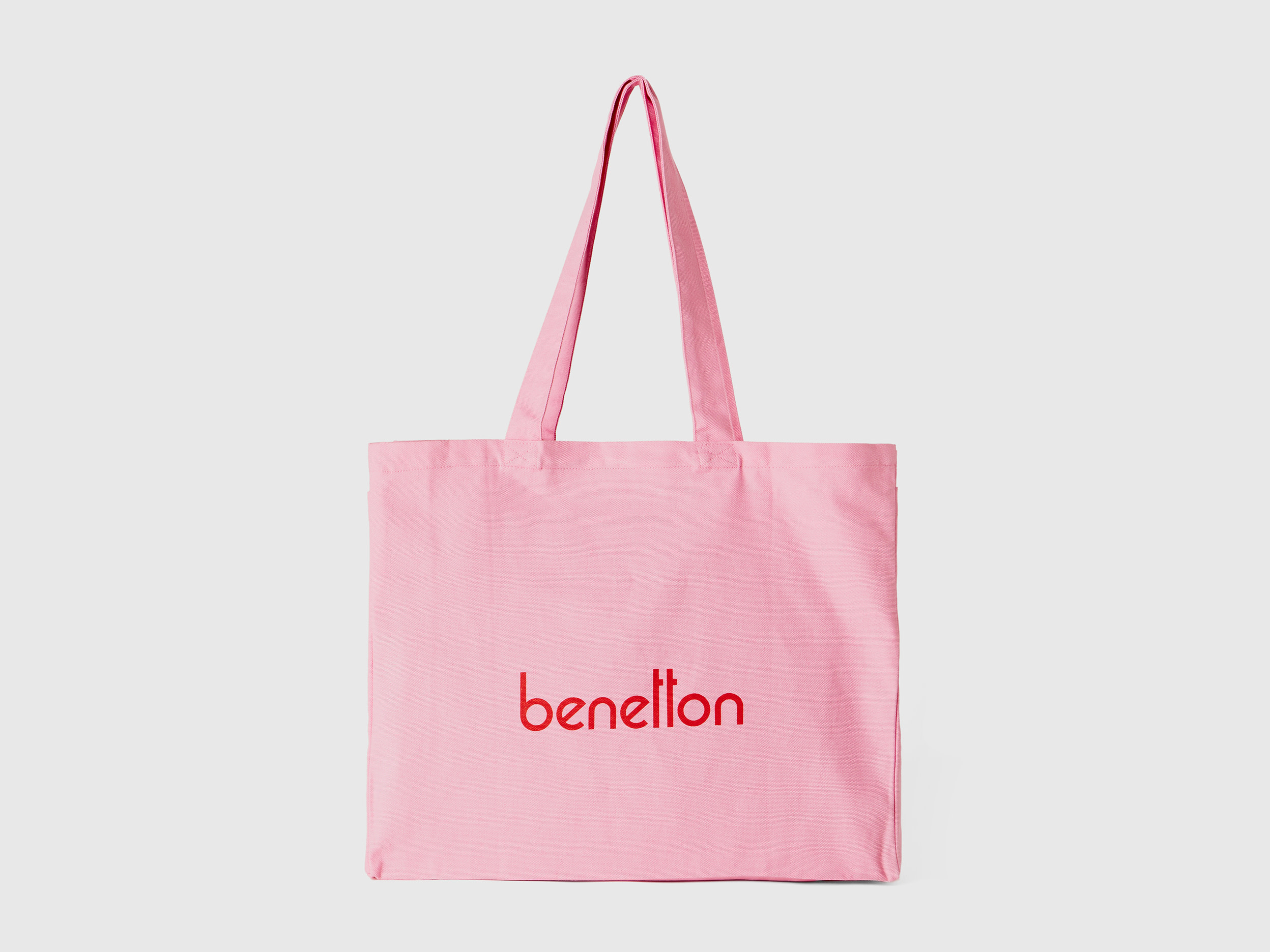 Benetton, Pink Tote Bag In Pure Cotton, Rosa, Donna