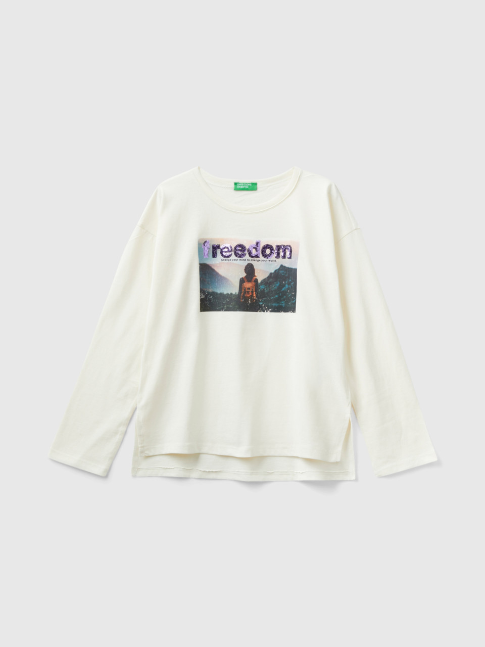 Benetton, T-shirt With Photographic Print, Creamy White, Kids