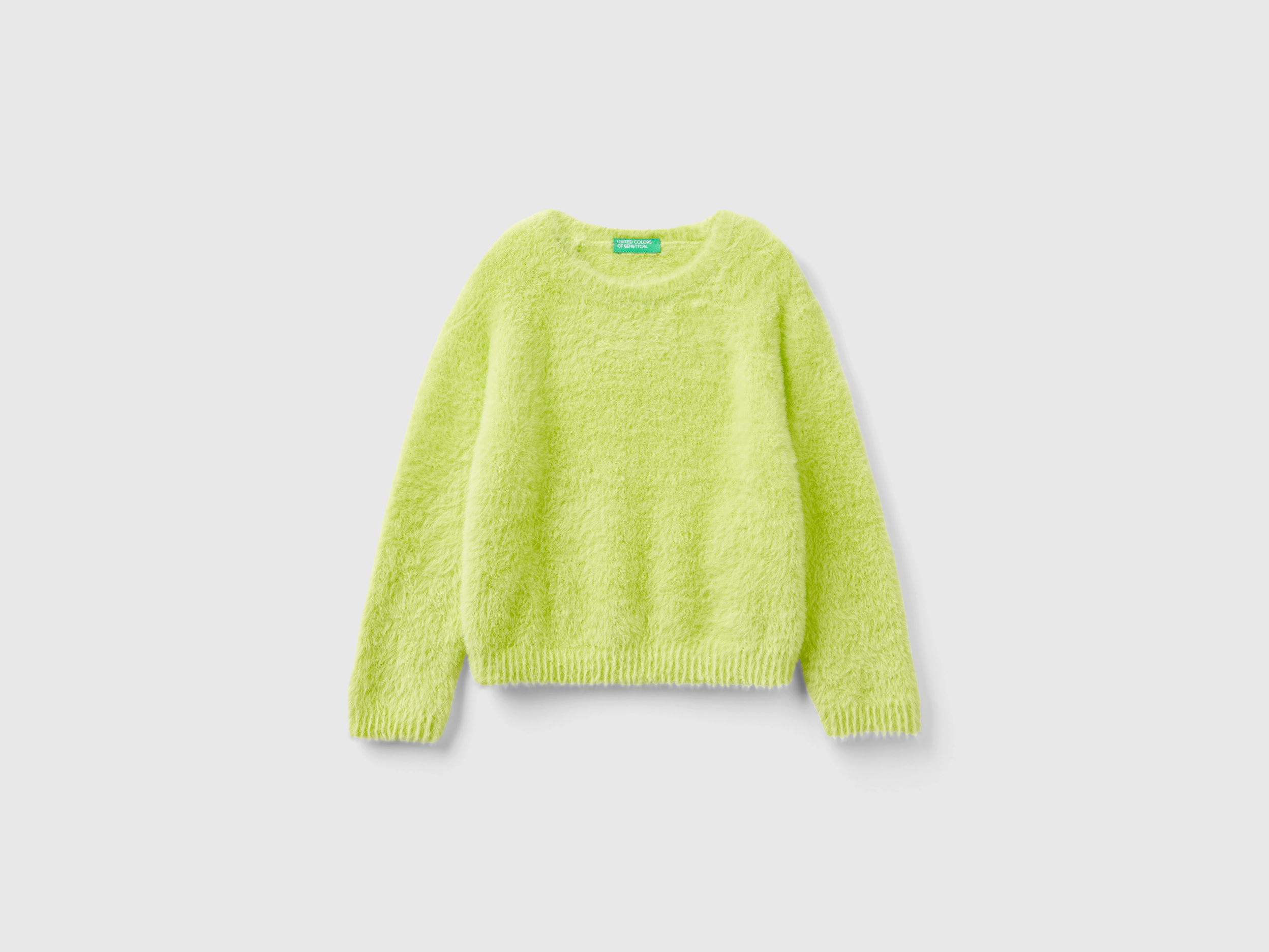 Benetton, Sweater With Faux Fur, size 4-5, Lime, Kids