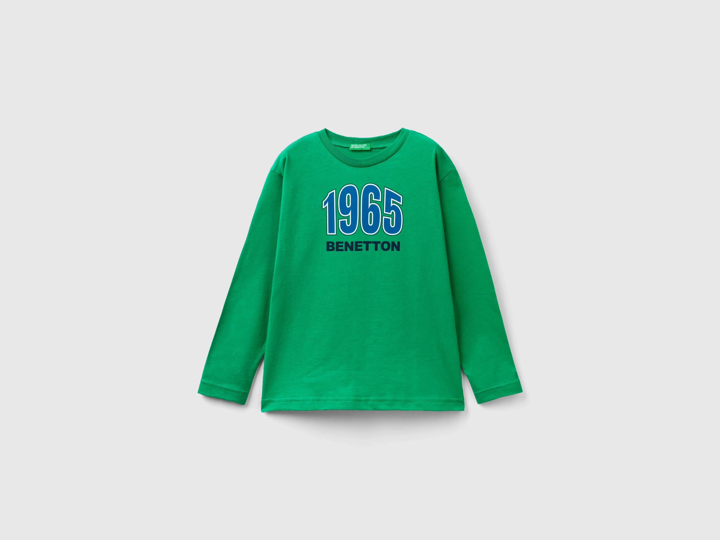 Benetton, Long Sleeve Organic Cotton T-shirt, size 2XL, Green, Kids