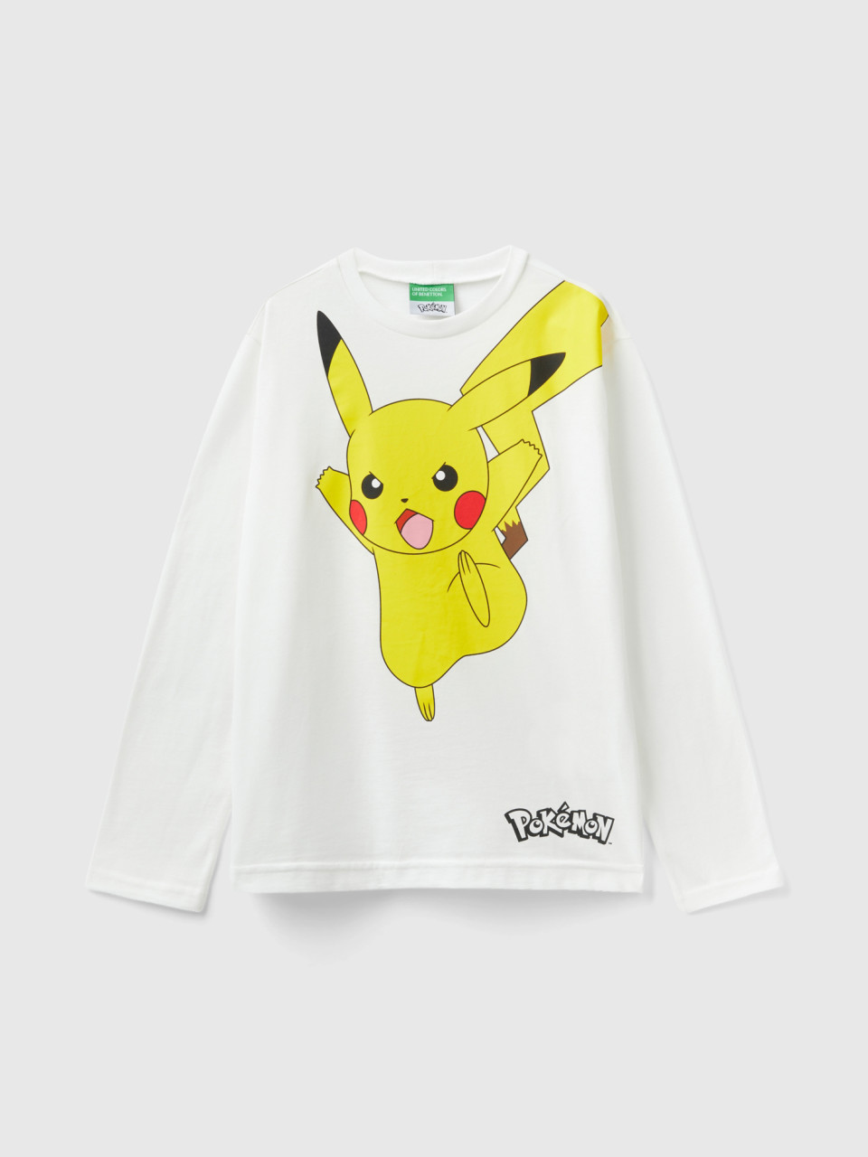 Benetton, T-shirt Pokémon 100 % Coton, Blanc, Enfants