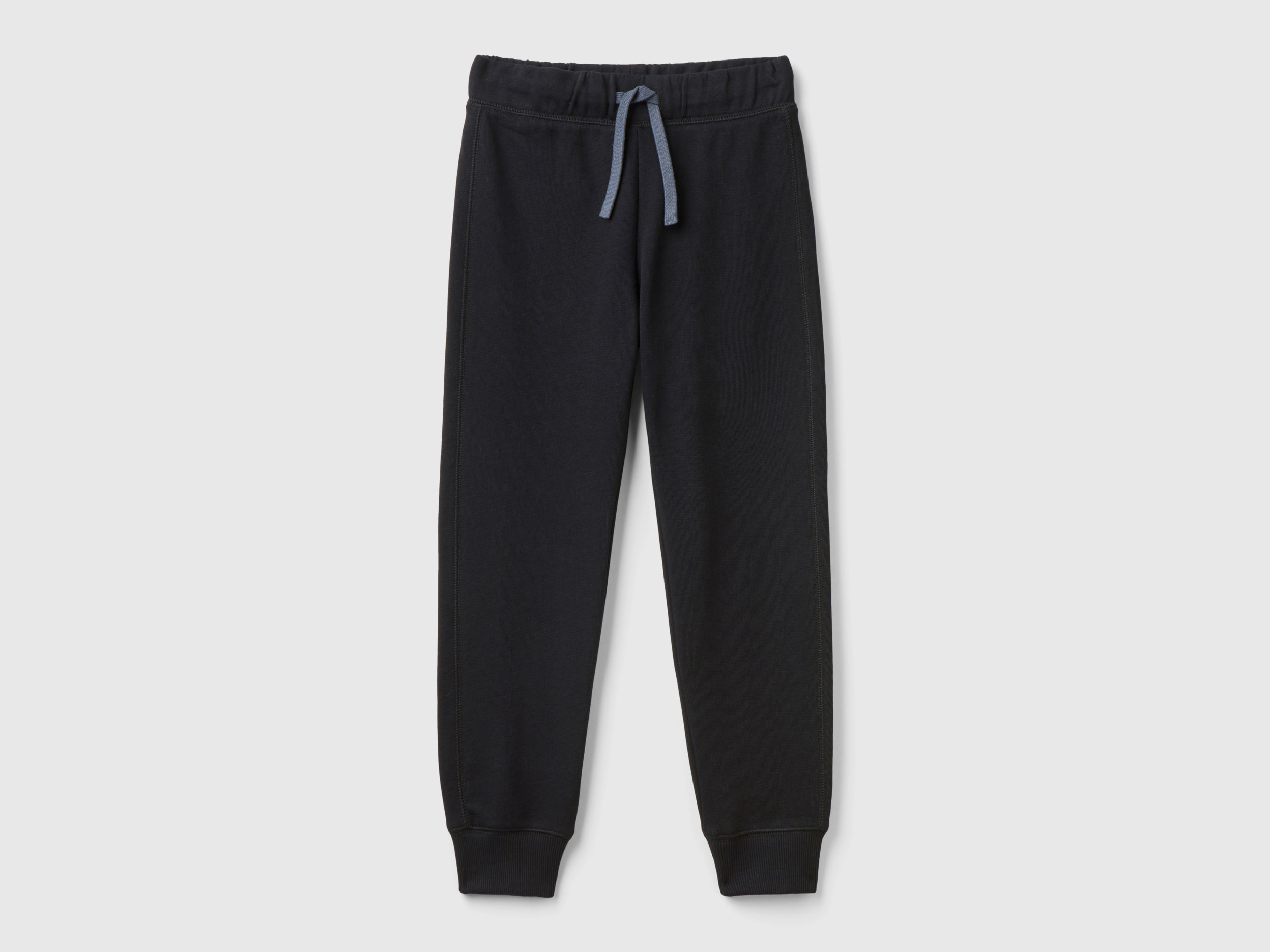 Benetton, Pantaloni In Felpa 100% Cotone, Nero, Bambini