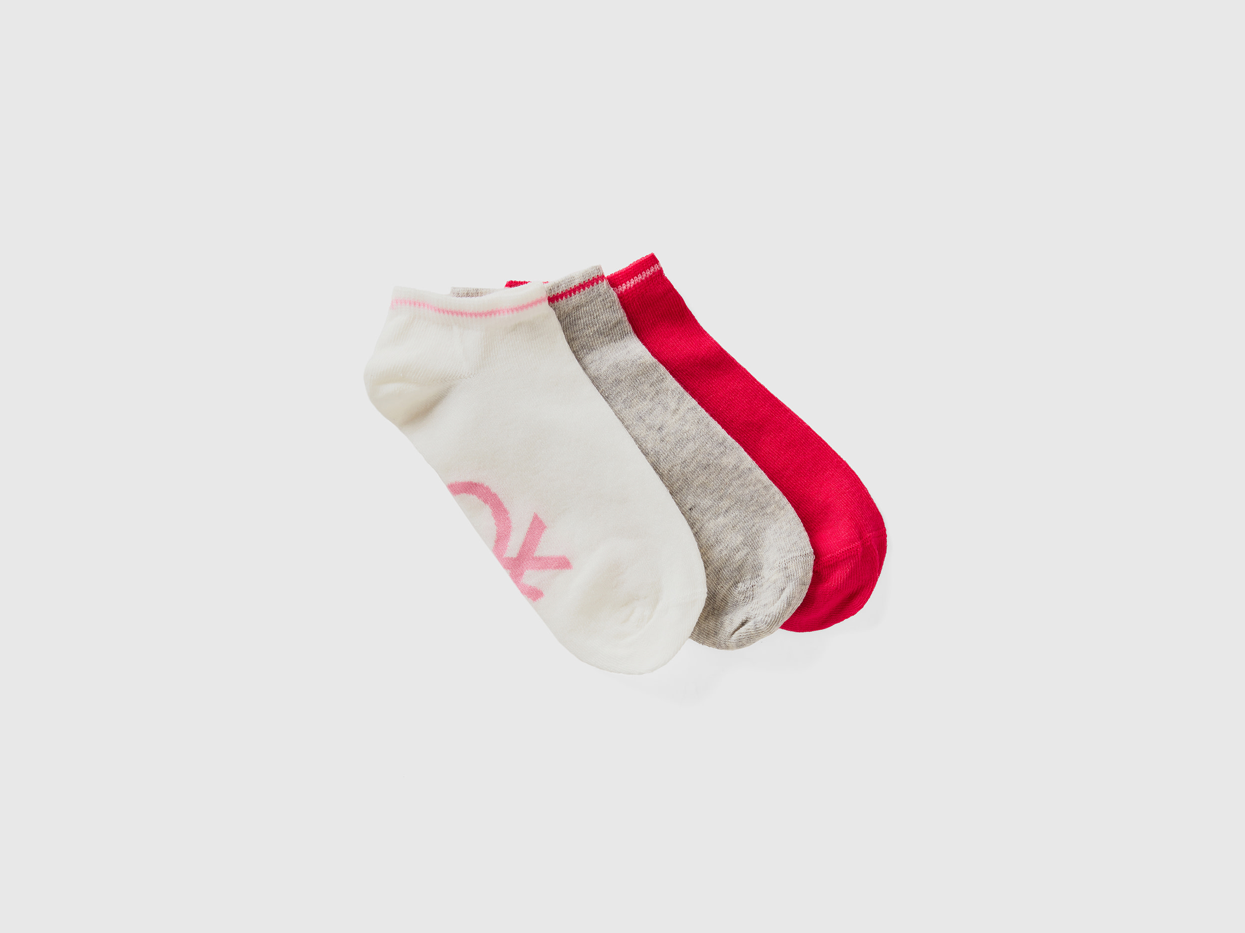 Image of Benetton, Red, Gray And White Short Socks, size 30-34, Multi-color, Kids