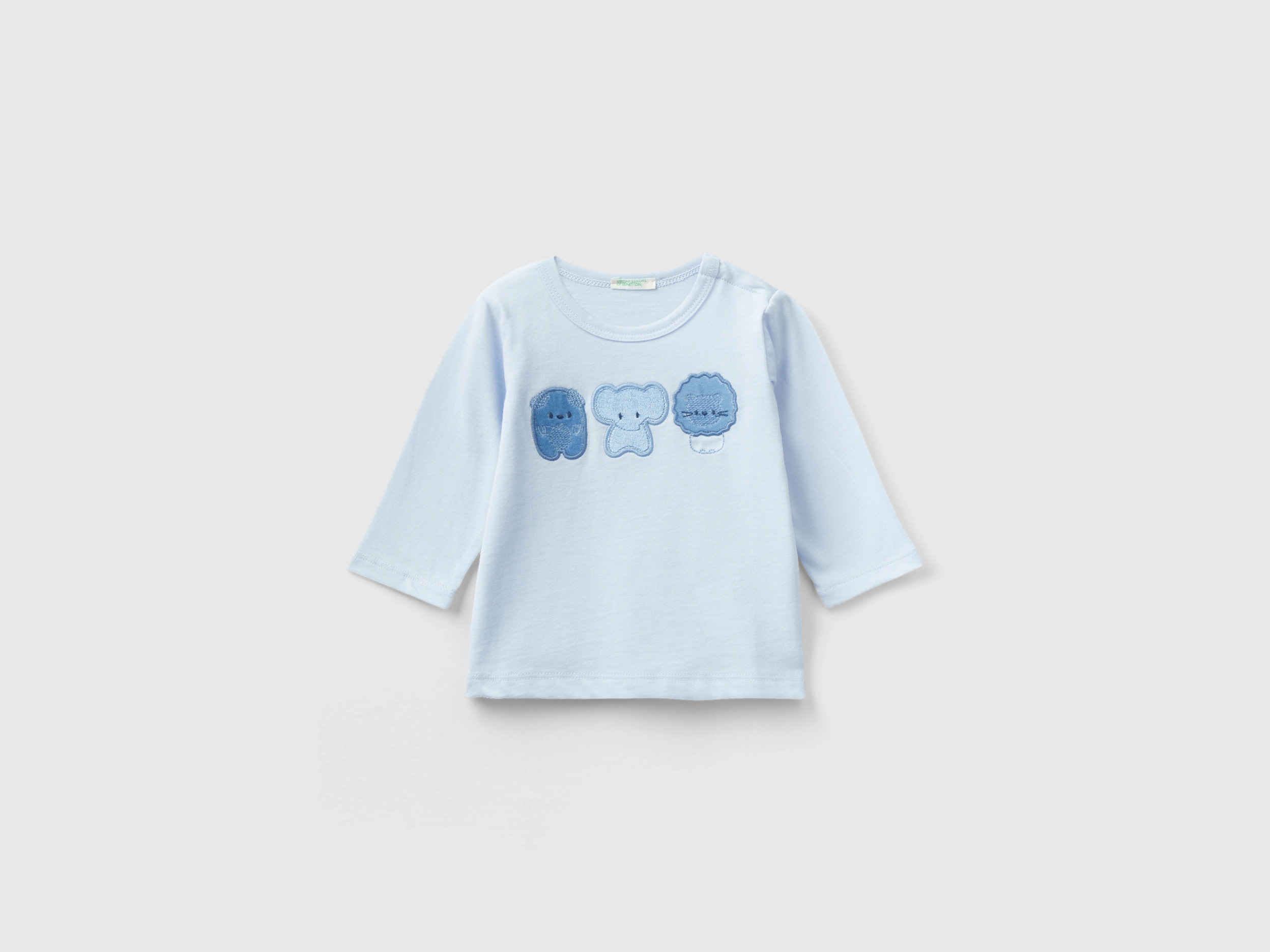 Benetton, T-shirt With Animal Print, size 3-6, Sky Blue, Kids