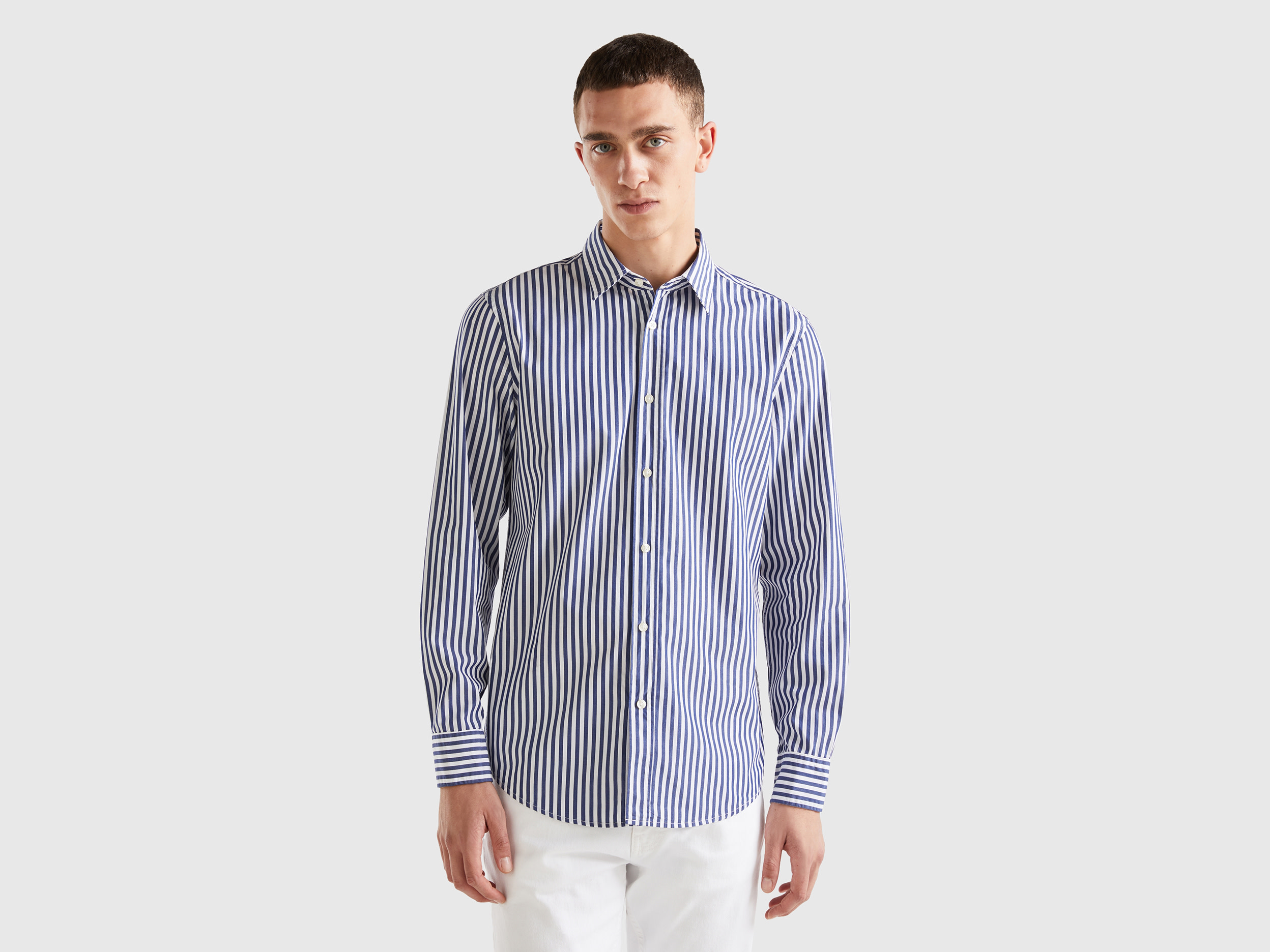 Benetton, 100% Organic Cotton Patterned Shirt, size M, Blue, Men