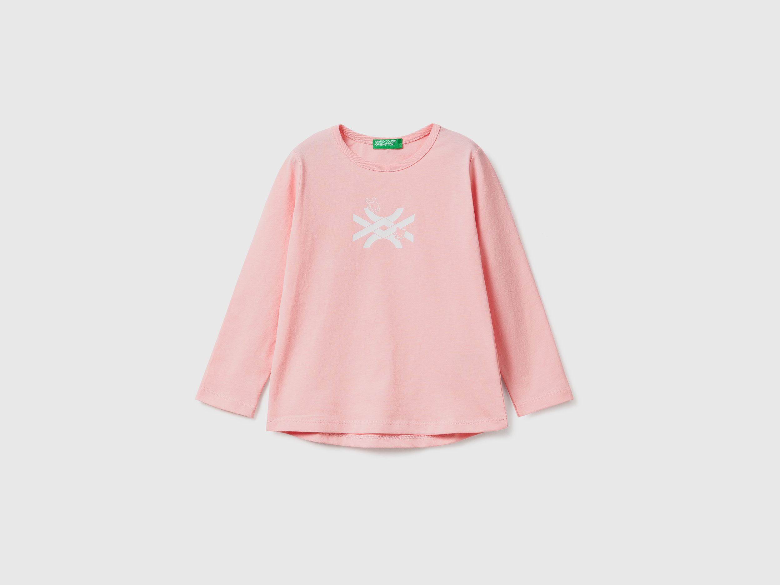 Benetton, 100% Cotton T-shirt With Logo, size 4-5, Pink, Kids