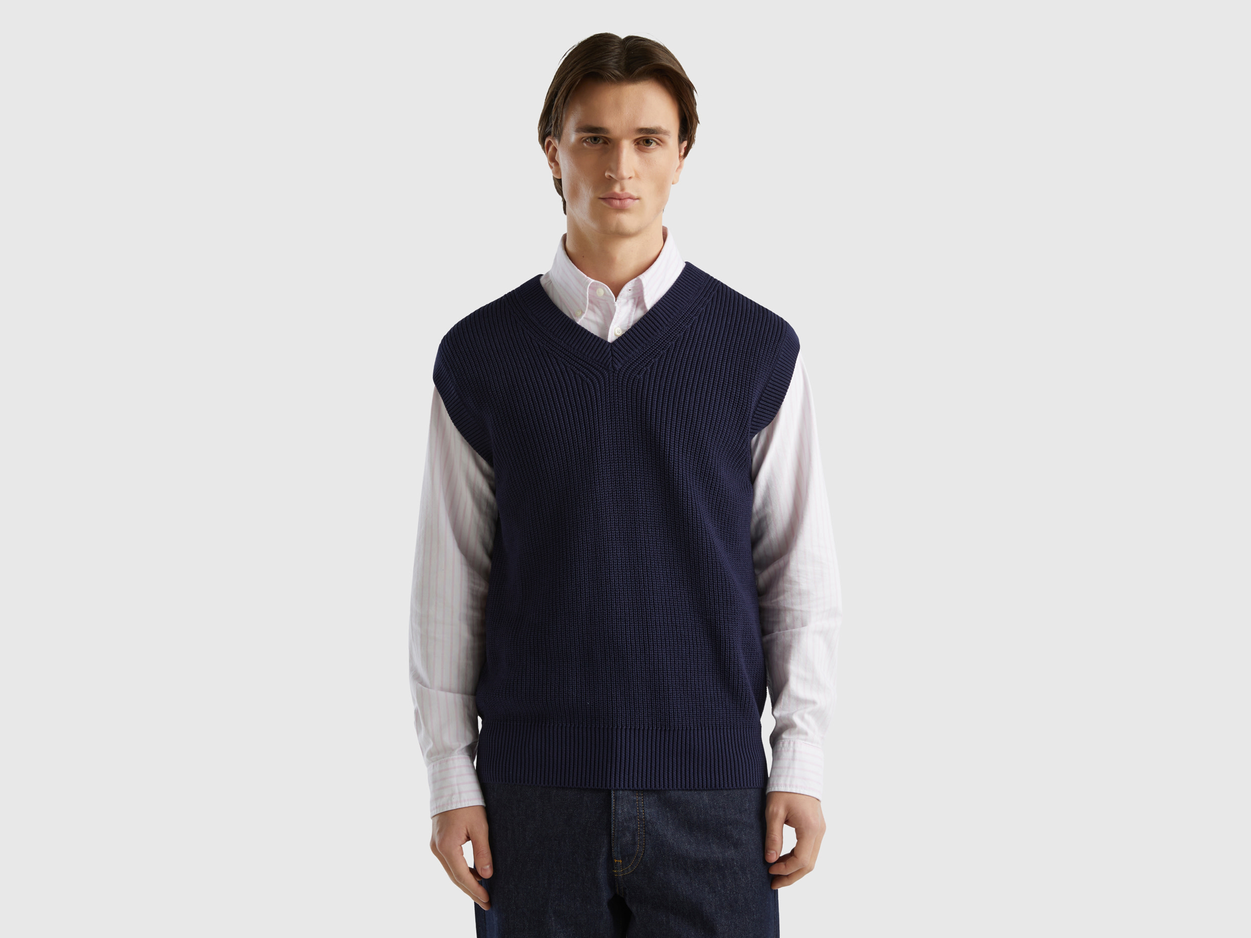 Benetton, Vest In Pure Cotton, size XL, Dark Blue, Men