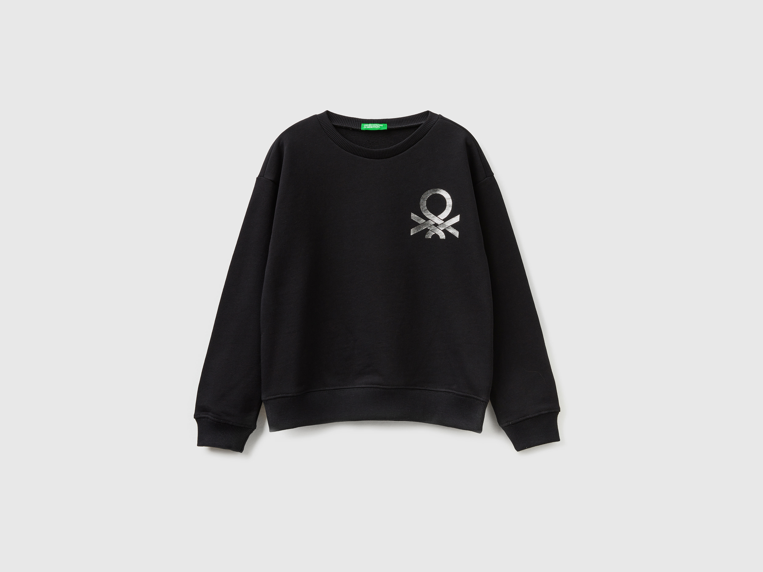 Benetton, 100% Cotton Sweatshirt With Logo, size 2XL, Black, Kids
