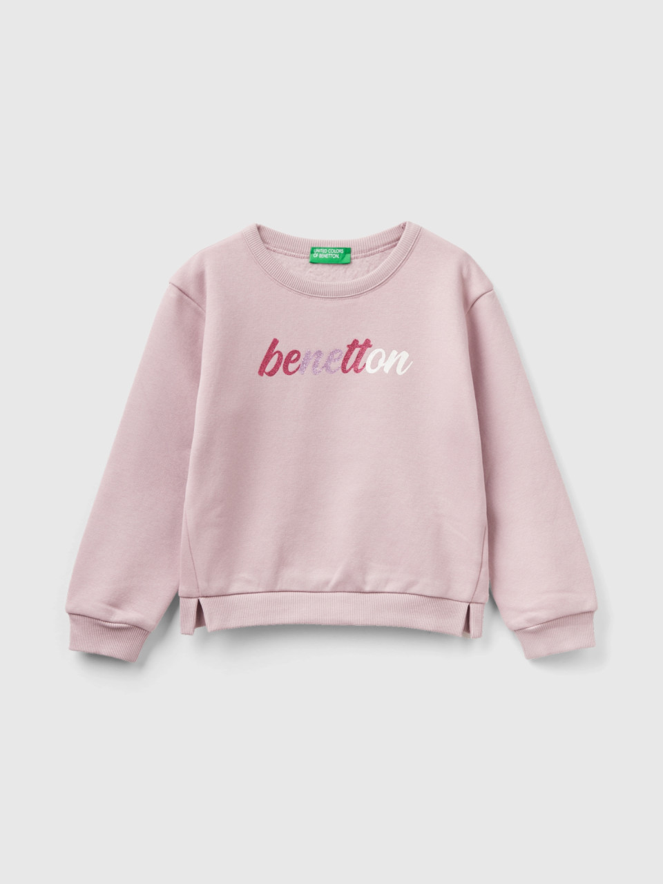 Benetton, Pullover Sweatshirt With Glittery Print, Pink, Kids