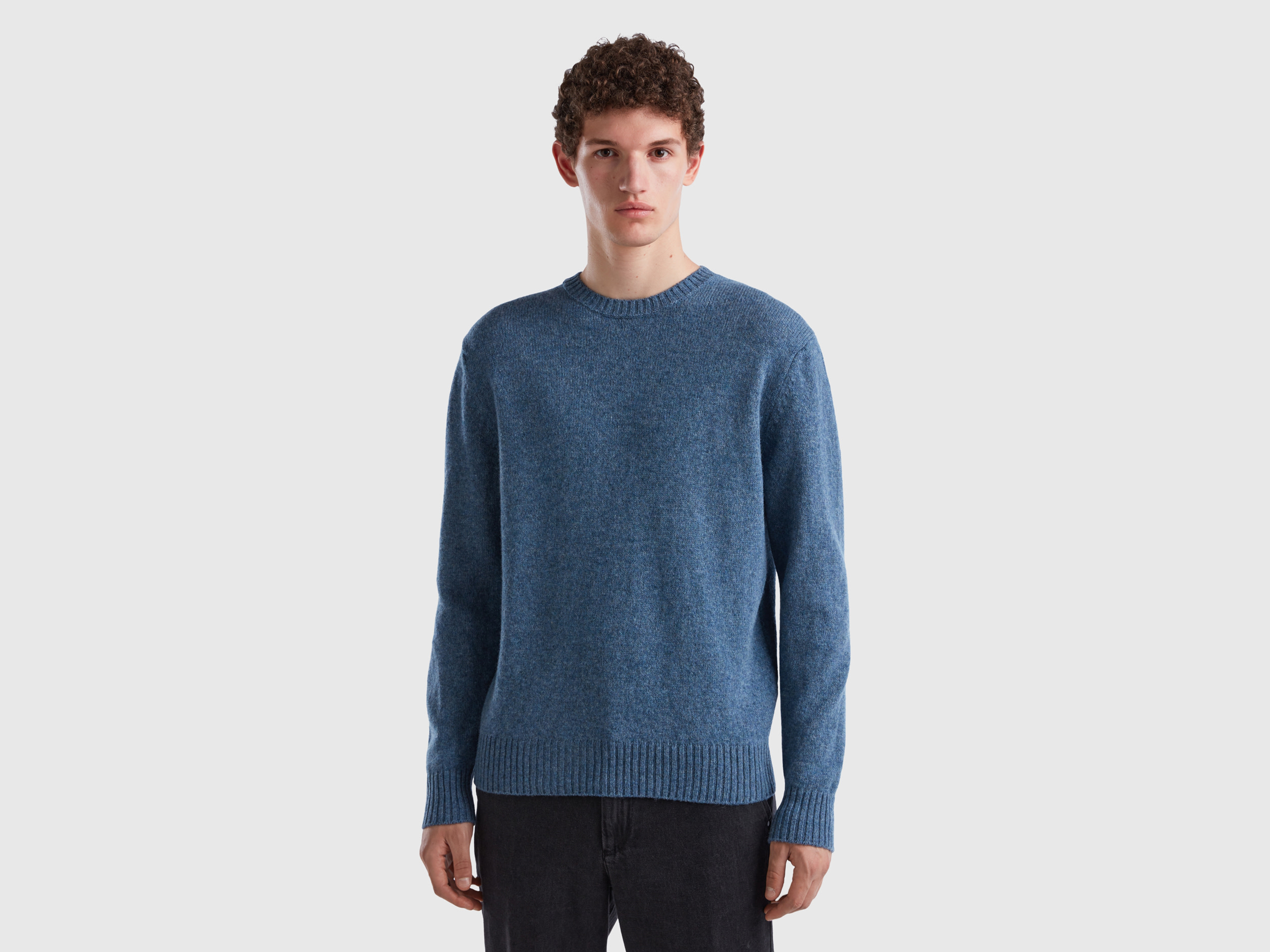 Benetton, Sweater In Shetland Wool, size S, Air Force Blue, Men