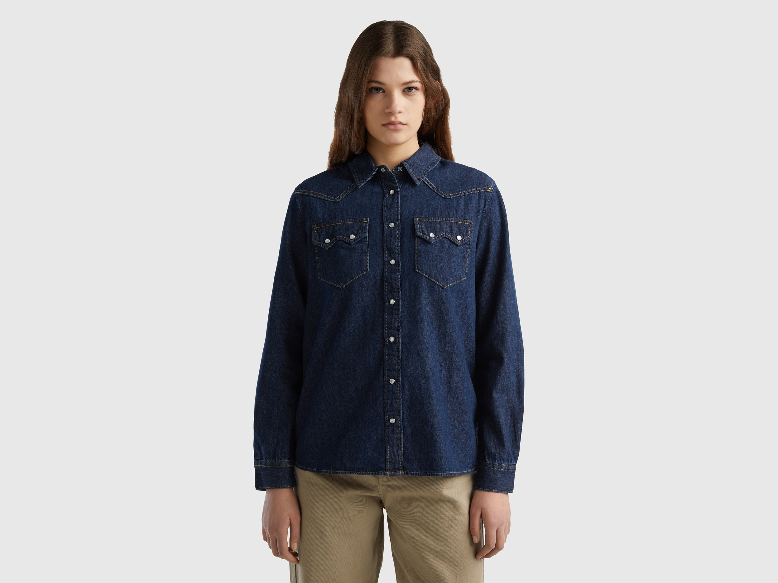 Benetton, Western Denim Shirt, size S, Blue, Women