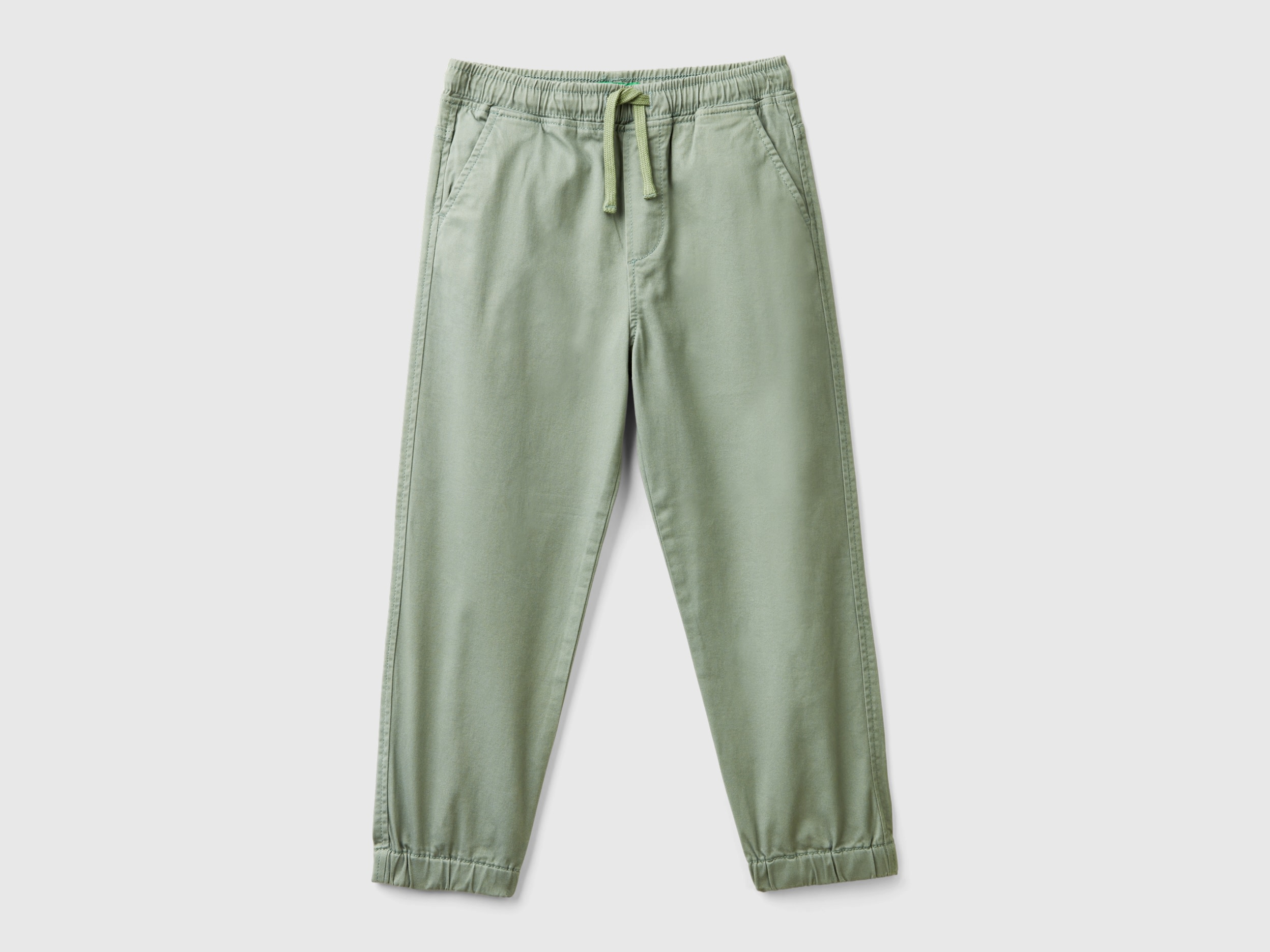 Benetton, Joggers In Cotone Stretch Con Coulisse, Verde Chiaro, Bambini