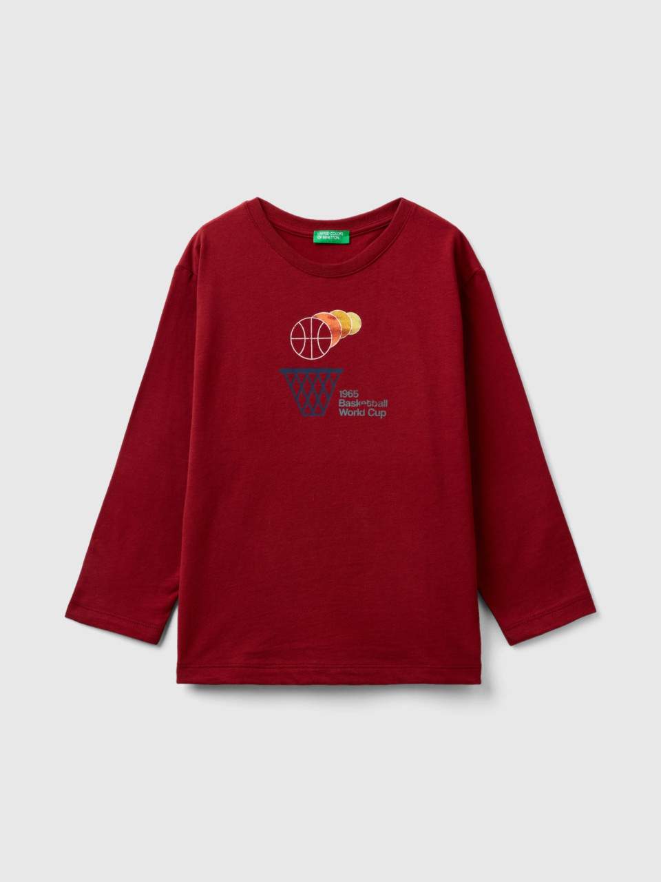 Benetton, Oversized Fit T-shirt With Allover Print, Burgundy, Kids