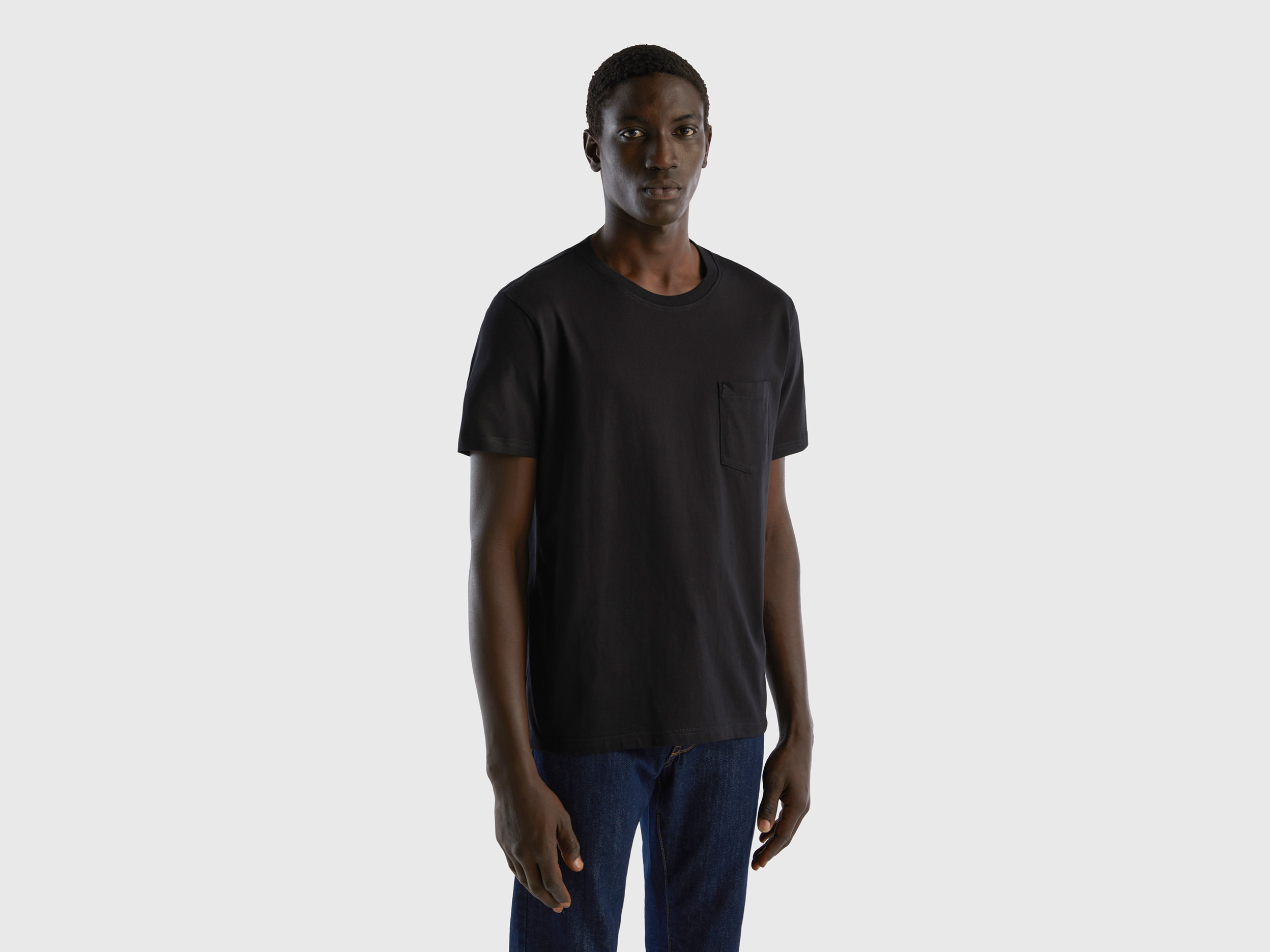 Benetton, 100% Cotton T-shirt With Pocket, size XS, Black, Men