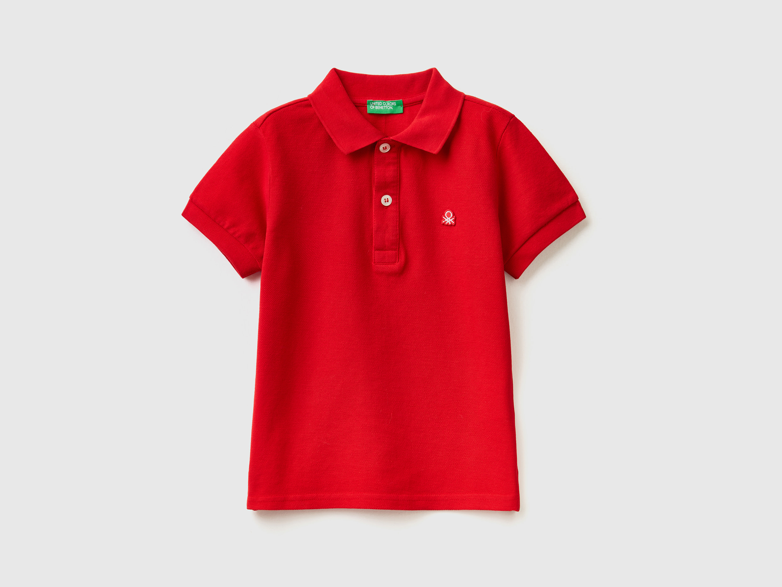 Benetton, Short Sleeve Polo In Organic Cotton, size 3-4, Red, Kids