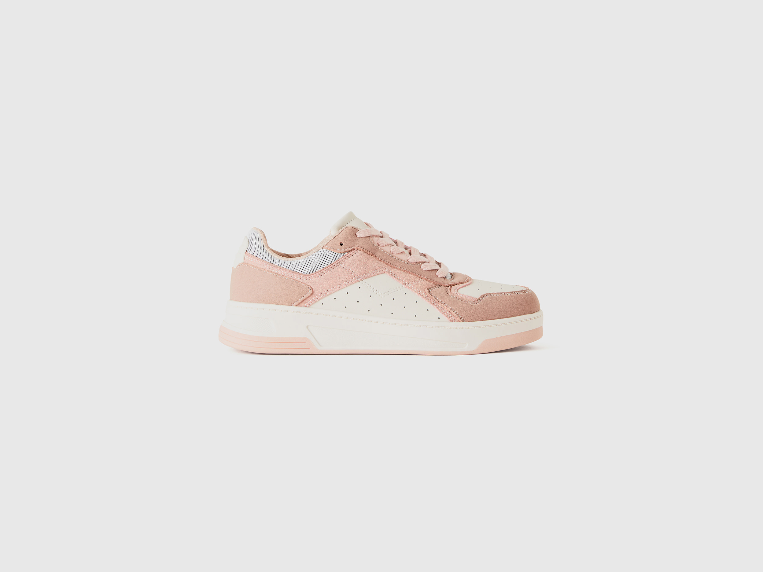 Benetton, Sneakers Basse Effetto Scamosciato, Rosa Tenue, Donna
