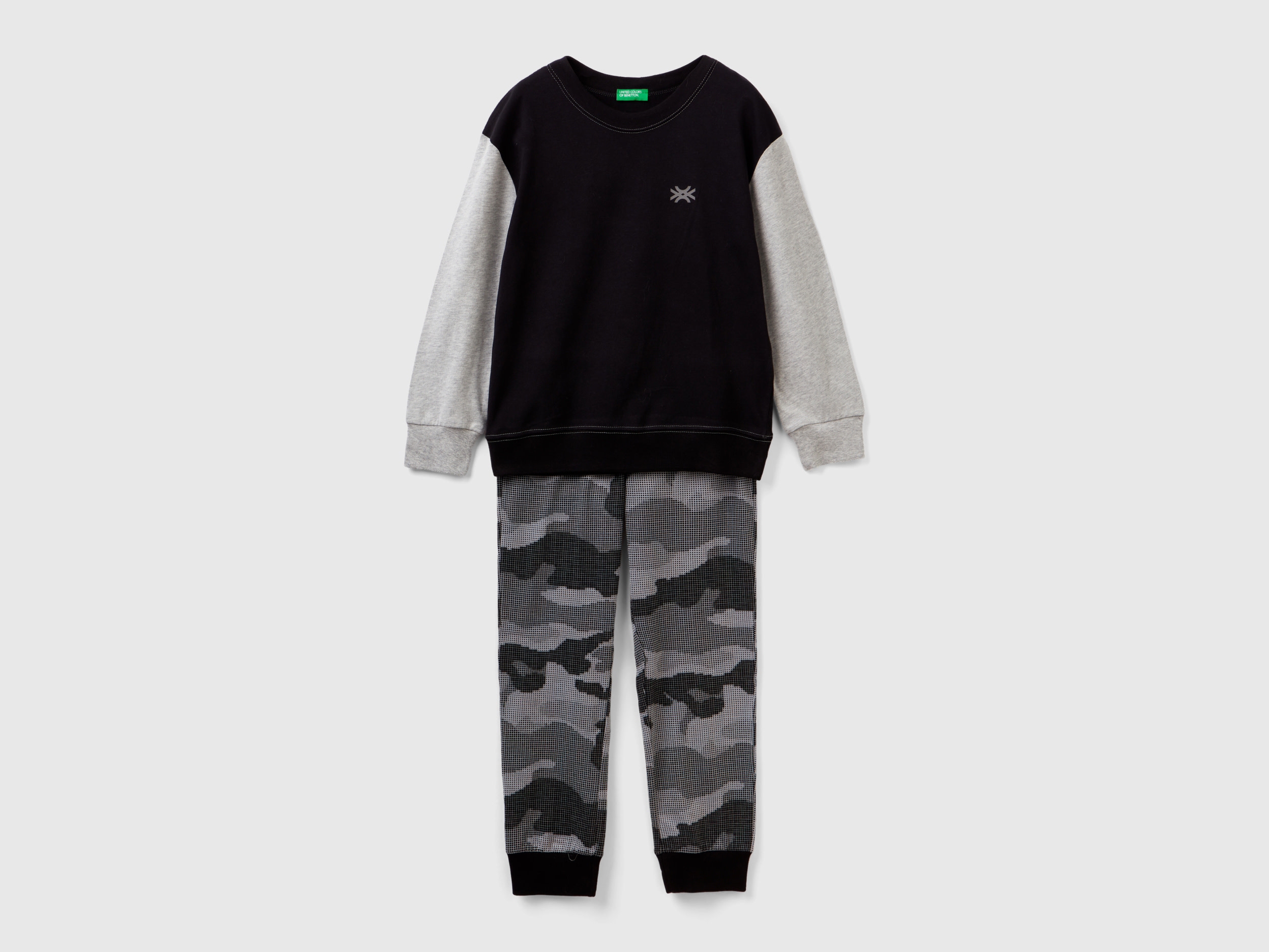 Benetton, Pyjamas With Camouflage Bottoms, size XXS, Black, Kids