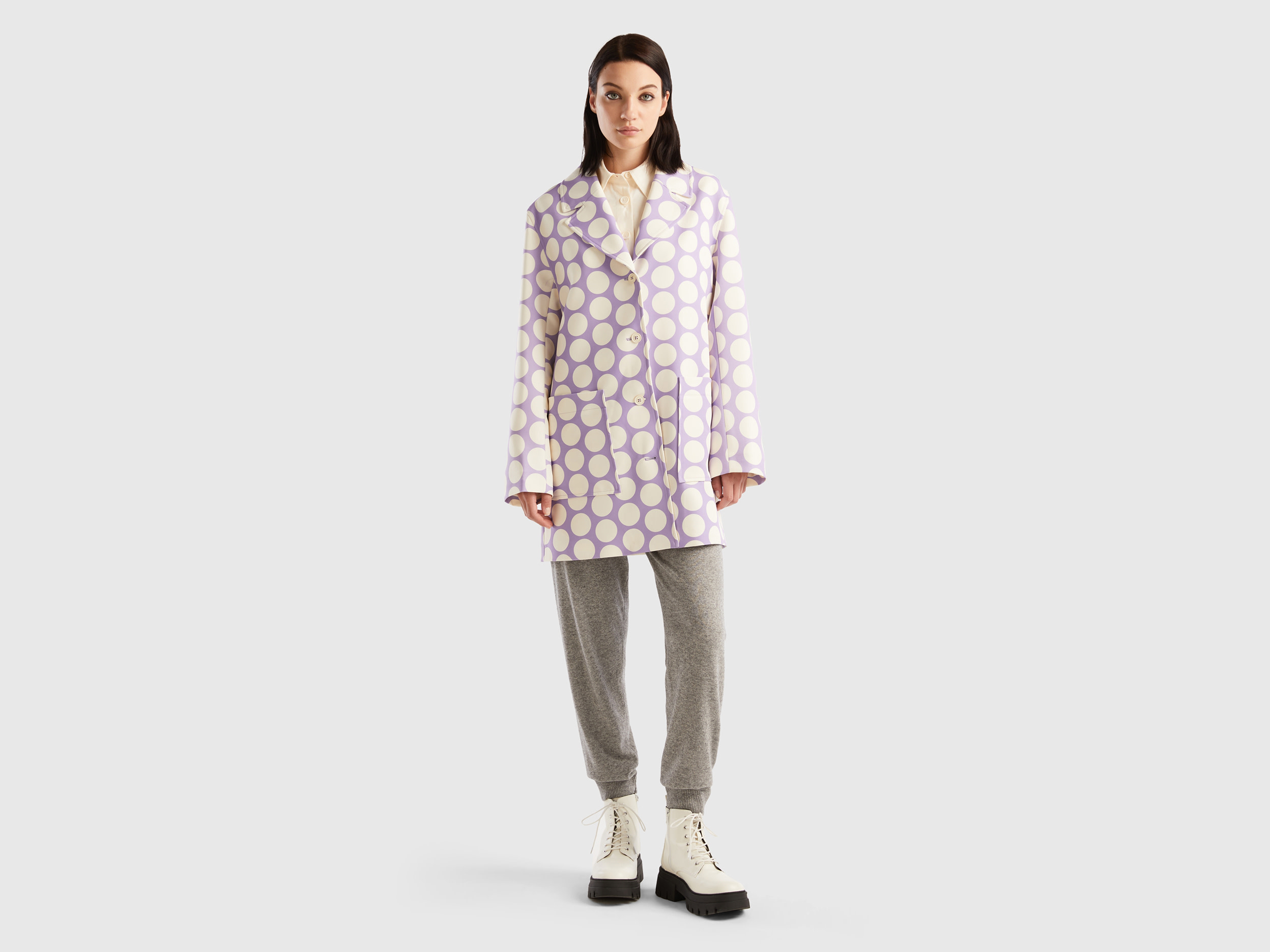 Benetton, Coat With Polka Dot Print, size M, Lilac, Women