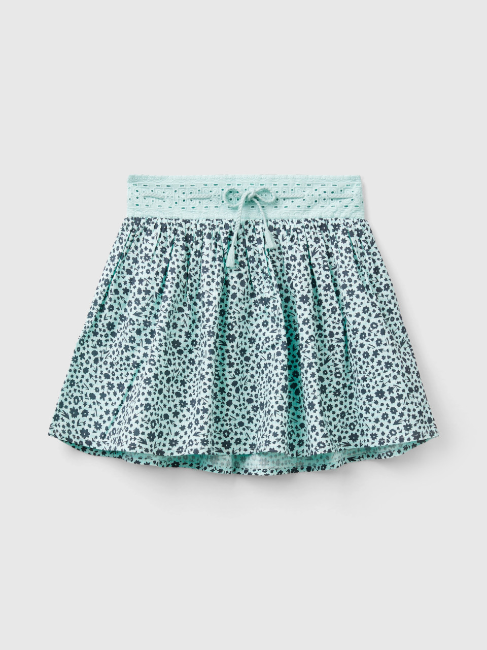 Benetton, Skirt With Floral Print, Aqua, Kids