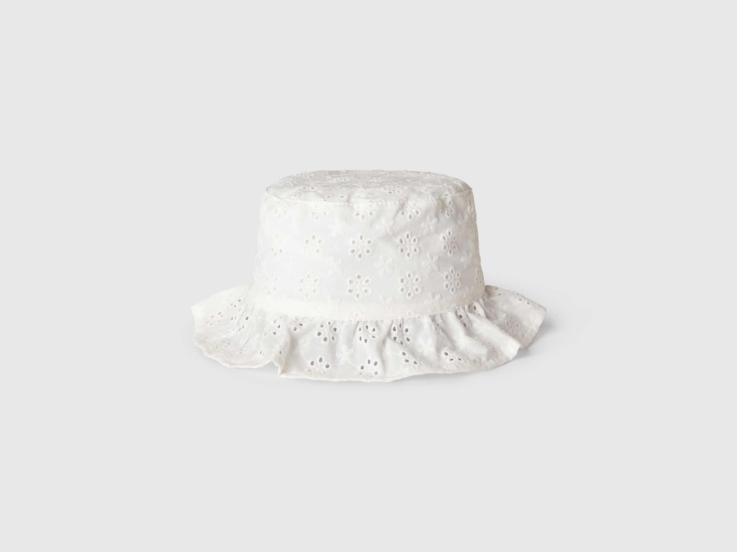 Benetton, Cap With Broderie Anglaise Embroidery, size 3-4, White, Kids