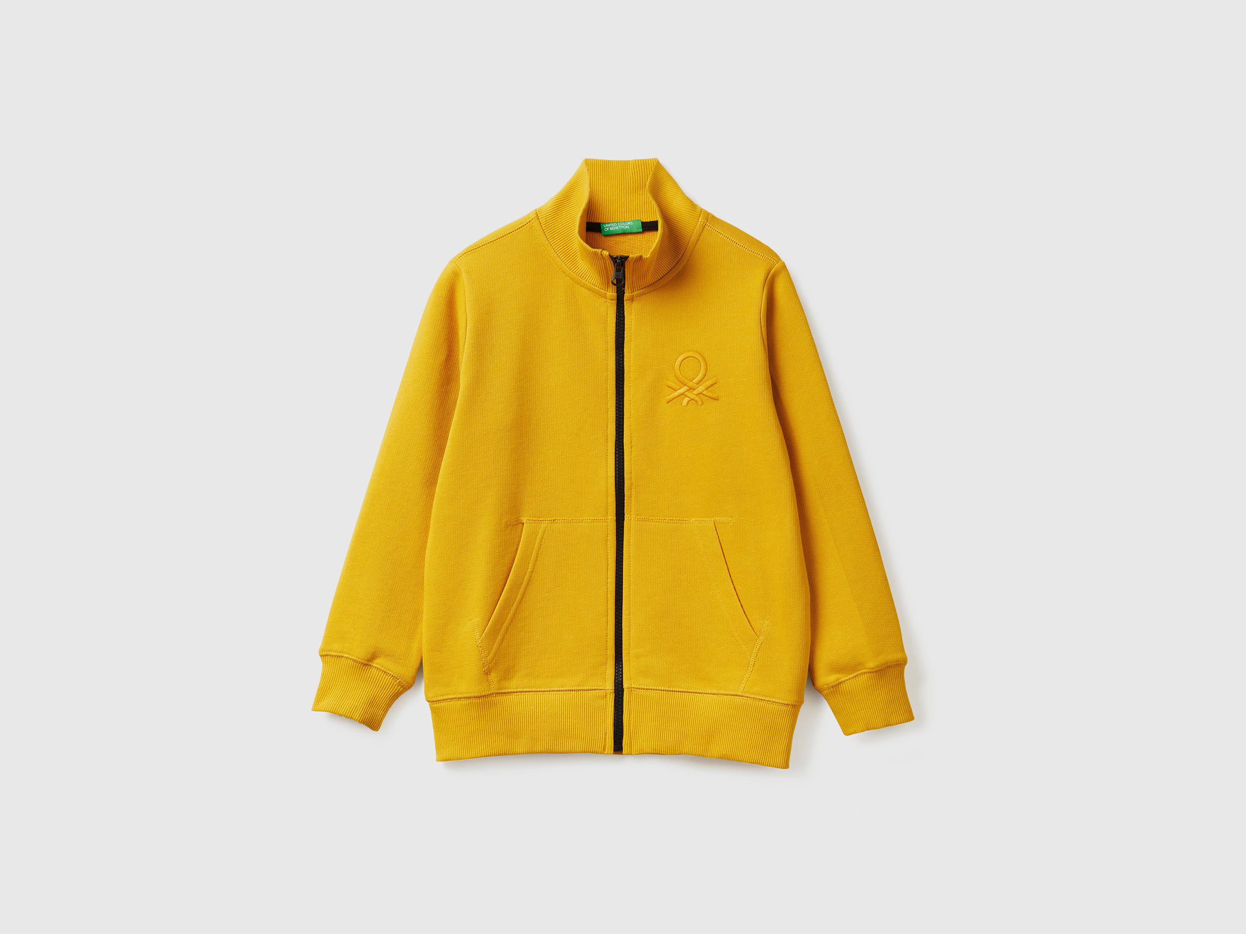 Benetton, Pure Cotton Sweatshirt With Zipper, size 3XL, Yellow, Kids