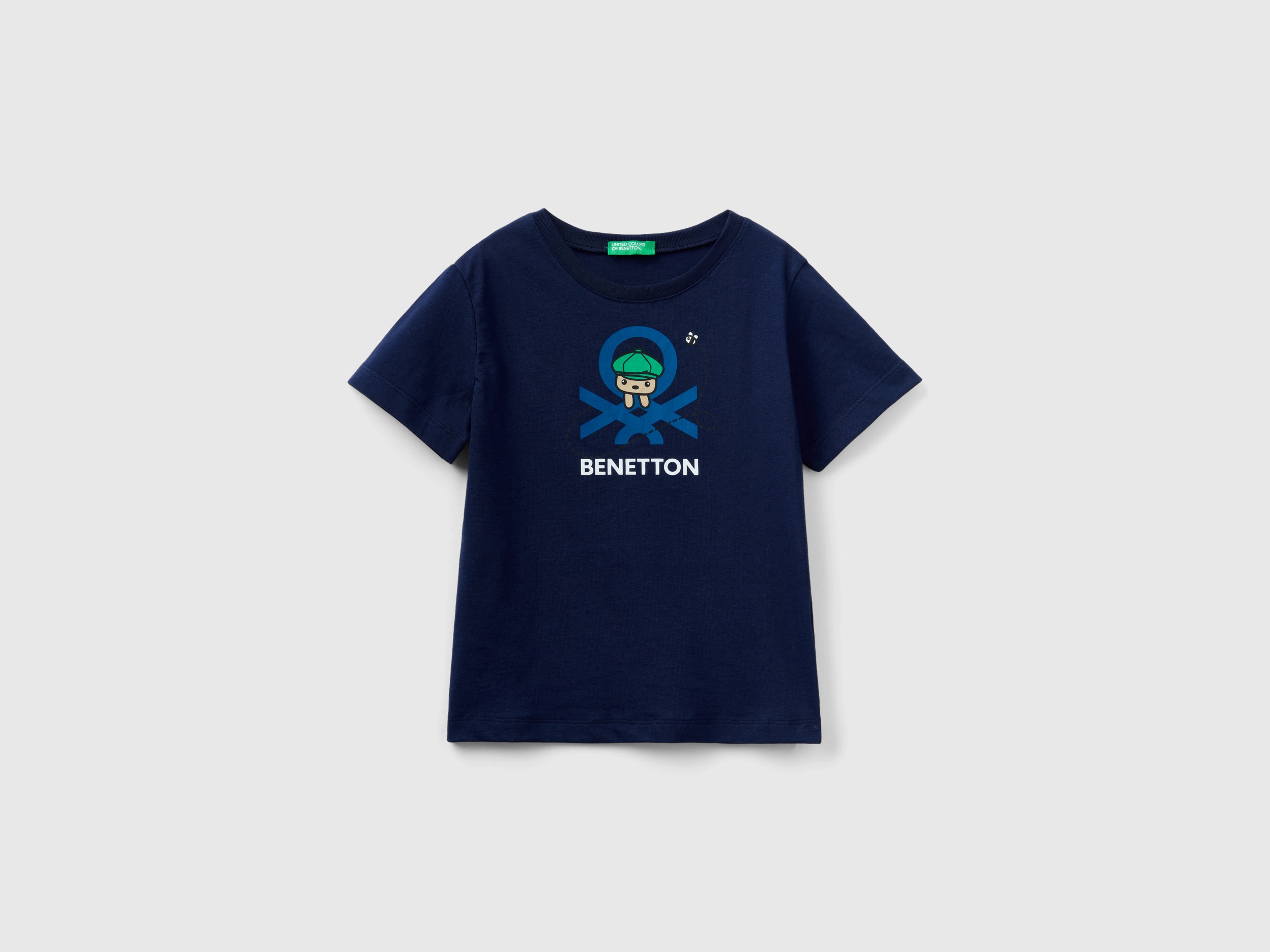 Benetton, T-shirt With Print In 100% Organic Cotton, size 12-18, Dark Blue, Kids