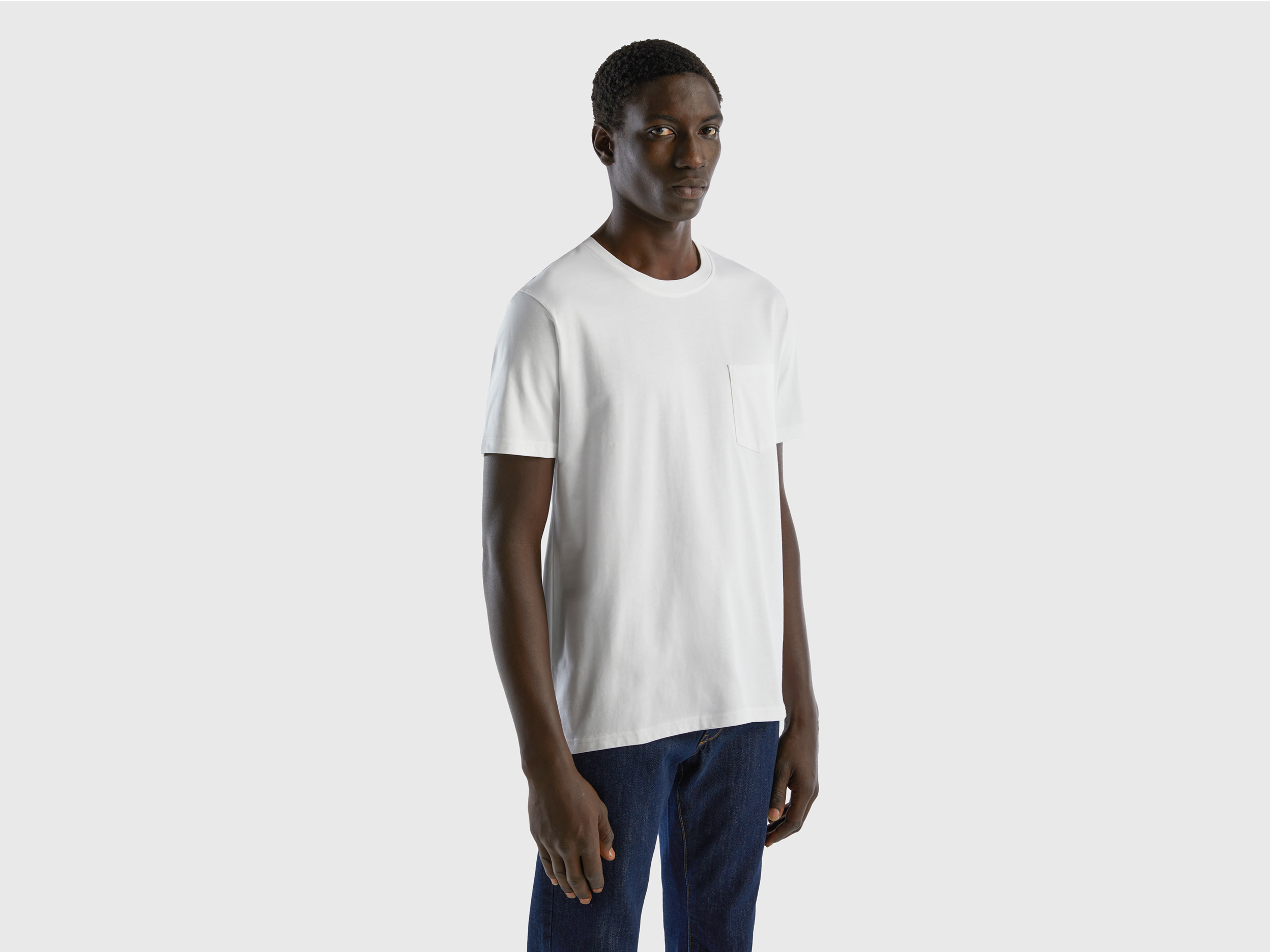 Benetton, 100% Cotton T-shirt With Pocket, size L, White, Men
