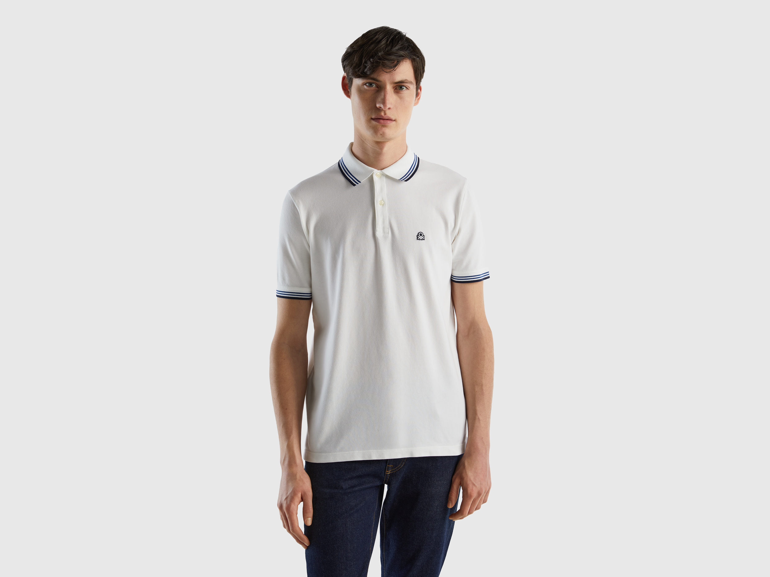 Benetton, Short Sleeve Stretch Cotton Polo, size XXXL, White, Men