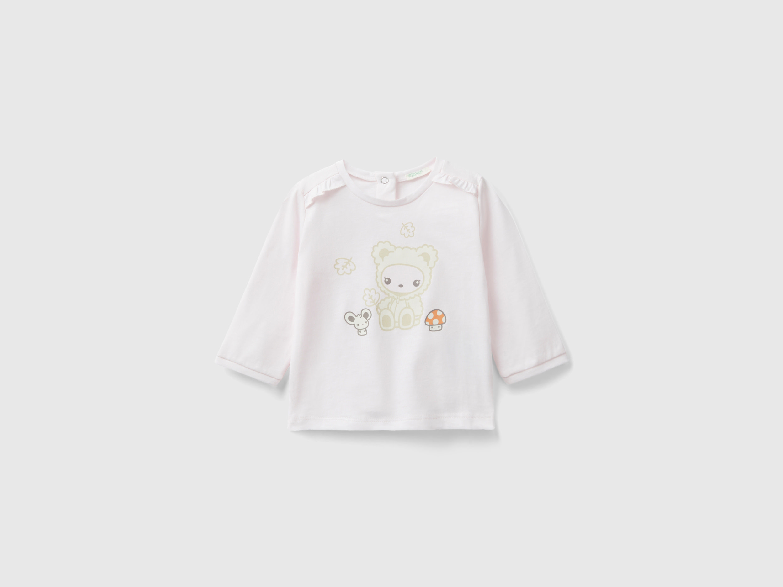 Benetton, T-shirt In Warm Cotton With Rouches, size 6-9, Soft Pink, Kids