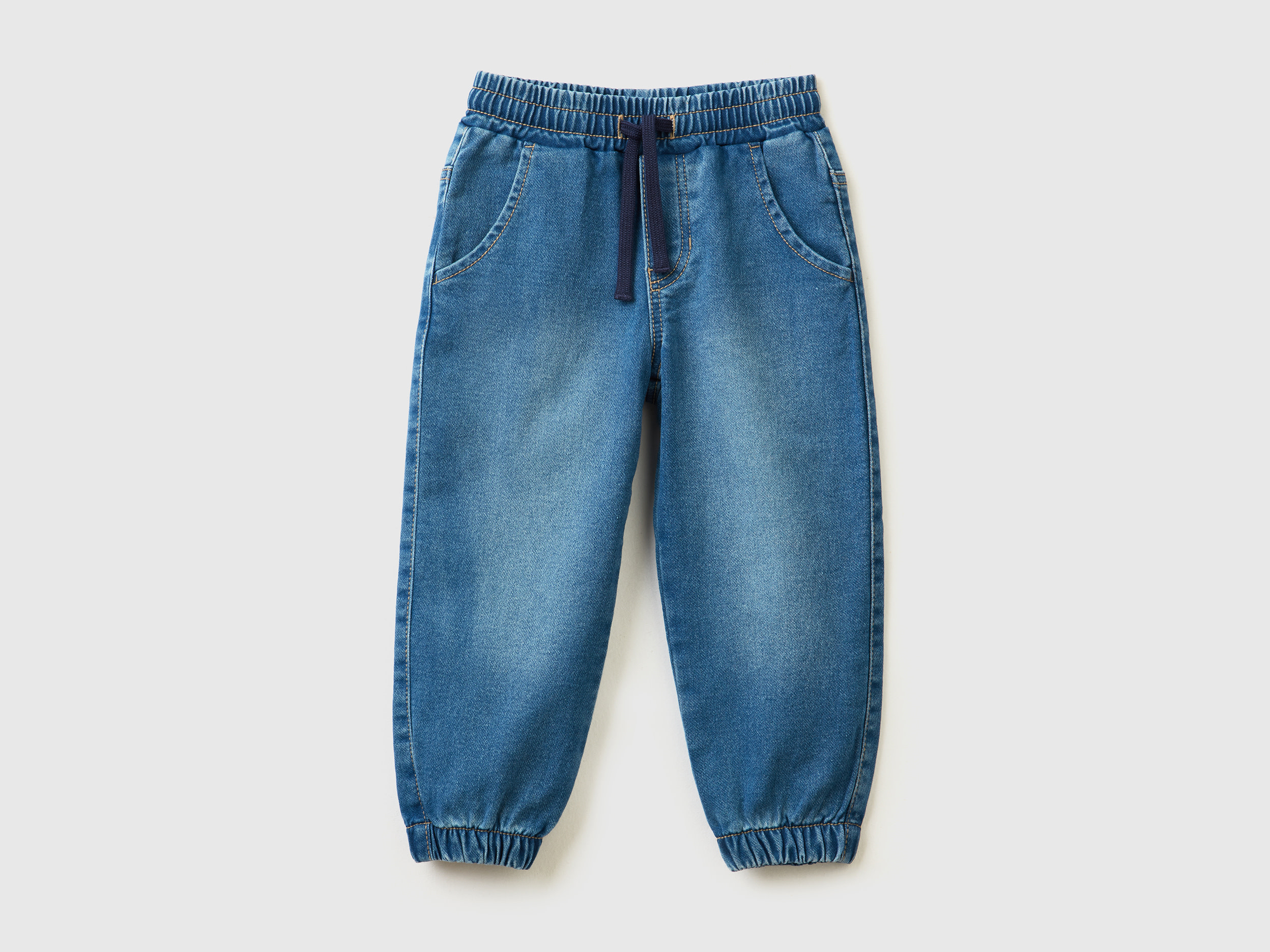 Benetton, Joggers In Felpa Effetto Denim, Blu, Bambini