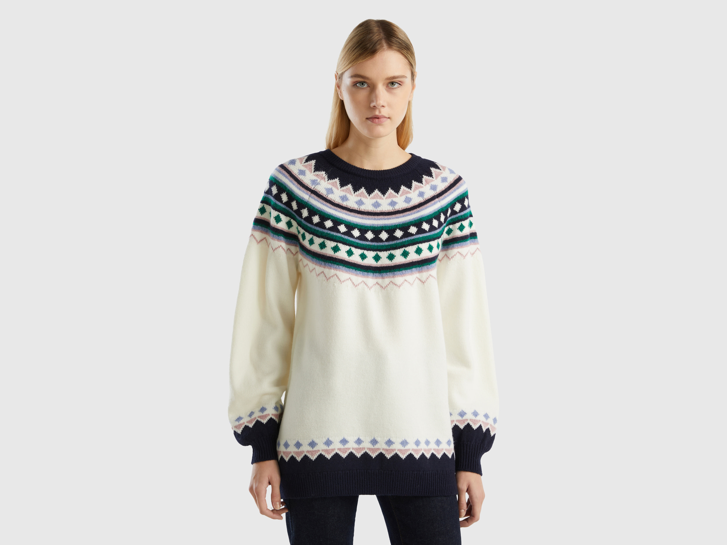 Benetton, Jacquard Sweater With Lurex, size L-XL, Dark Blue, Women