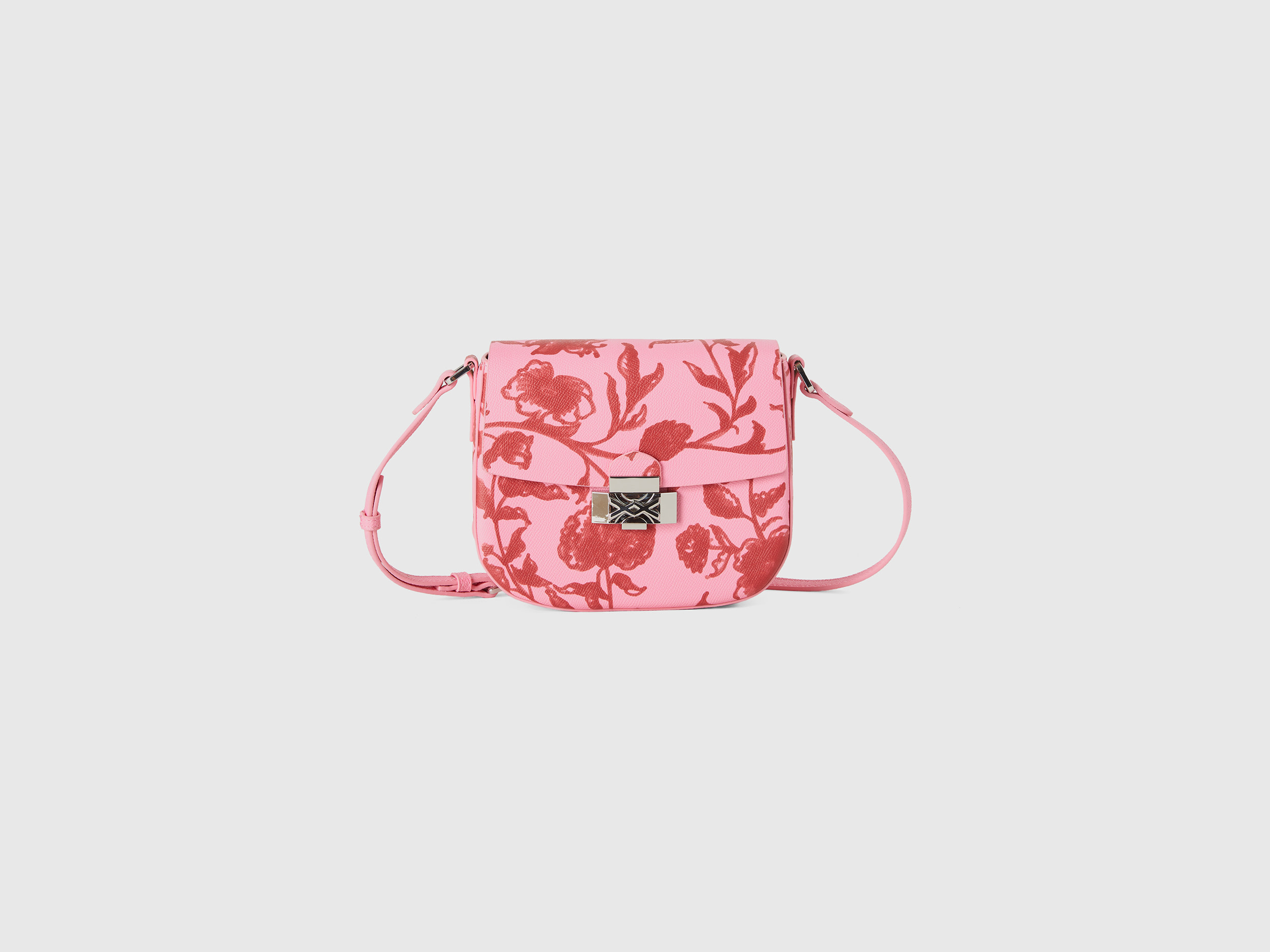 Benetton, Borsa Rosa Pastello Con Stampa Fiori, Rosa Pastello, Donna