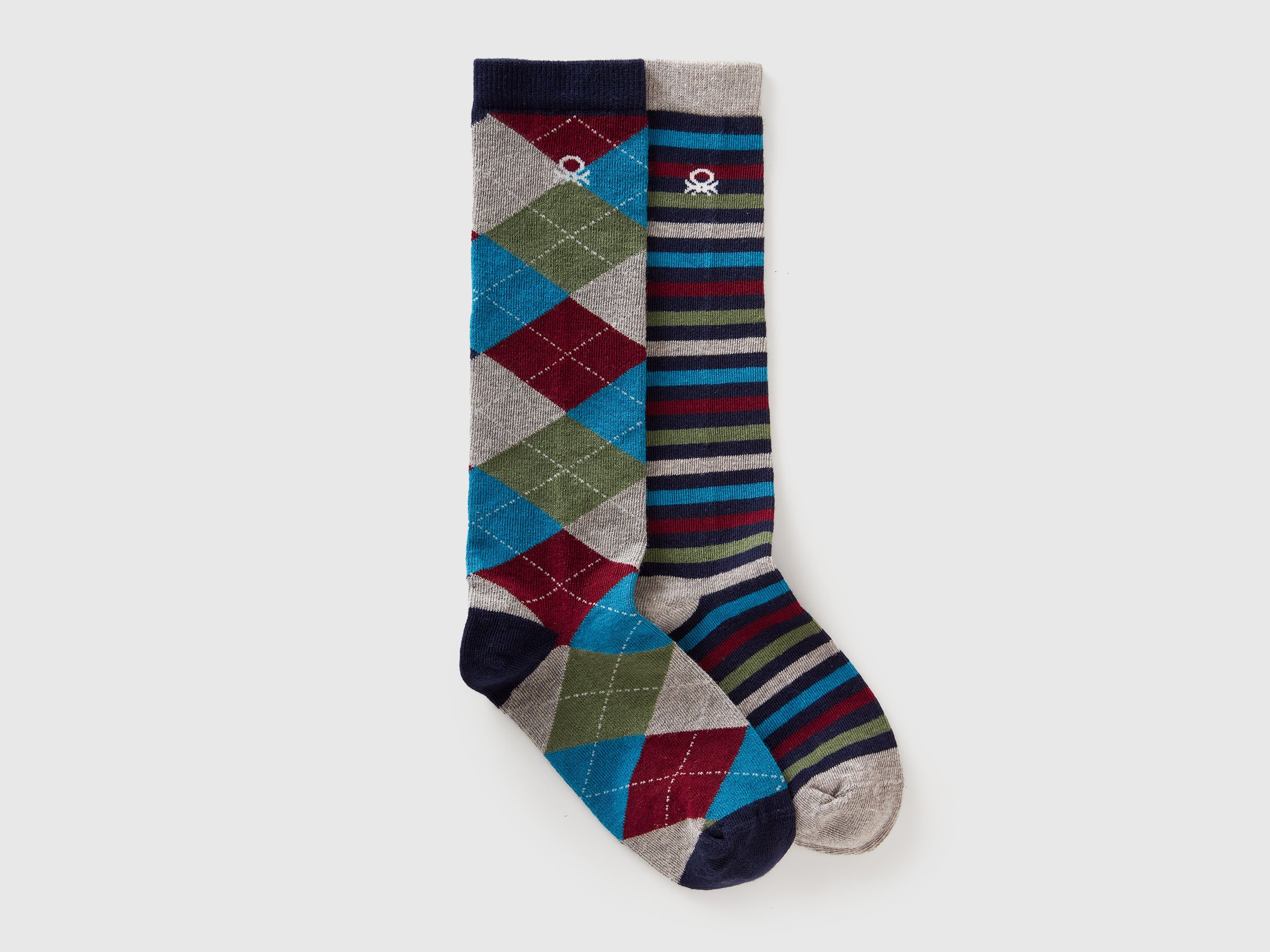 Benetton, Two Pairs Of High Patterned Socks, Size: 11-12, Multi-color, Kids