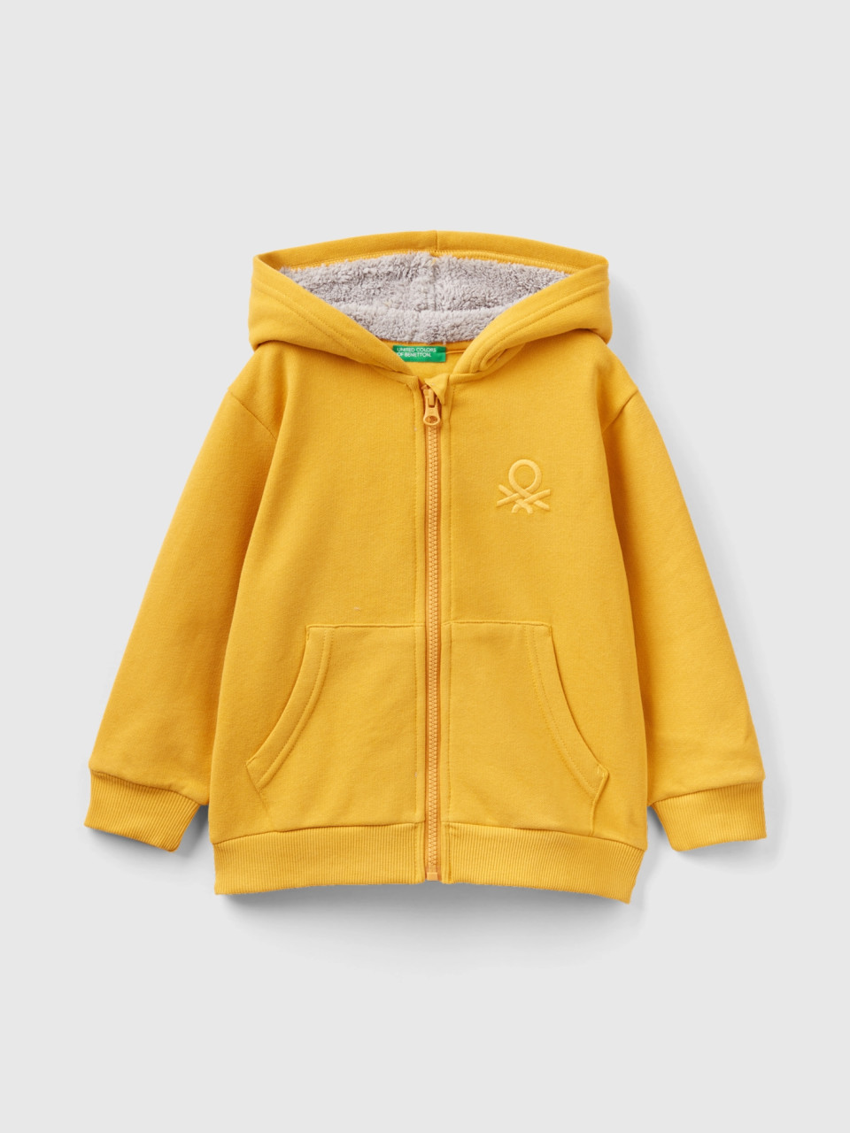 Benetton, Sweatshirt With Lined Hood, Yellow, Kids