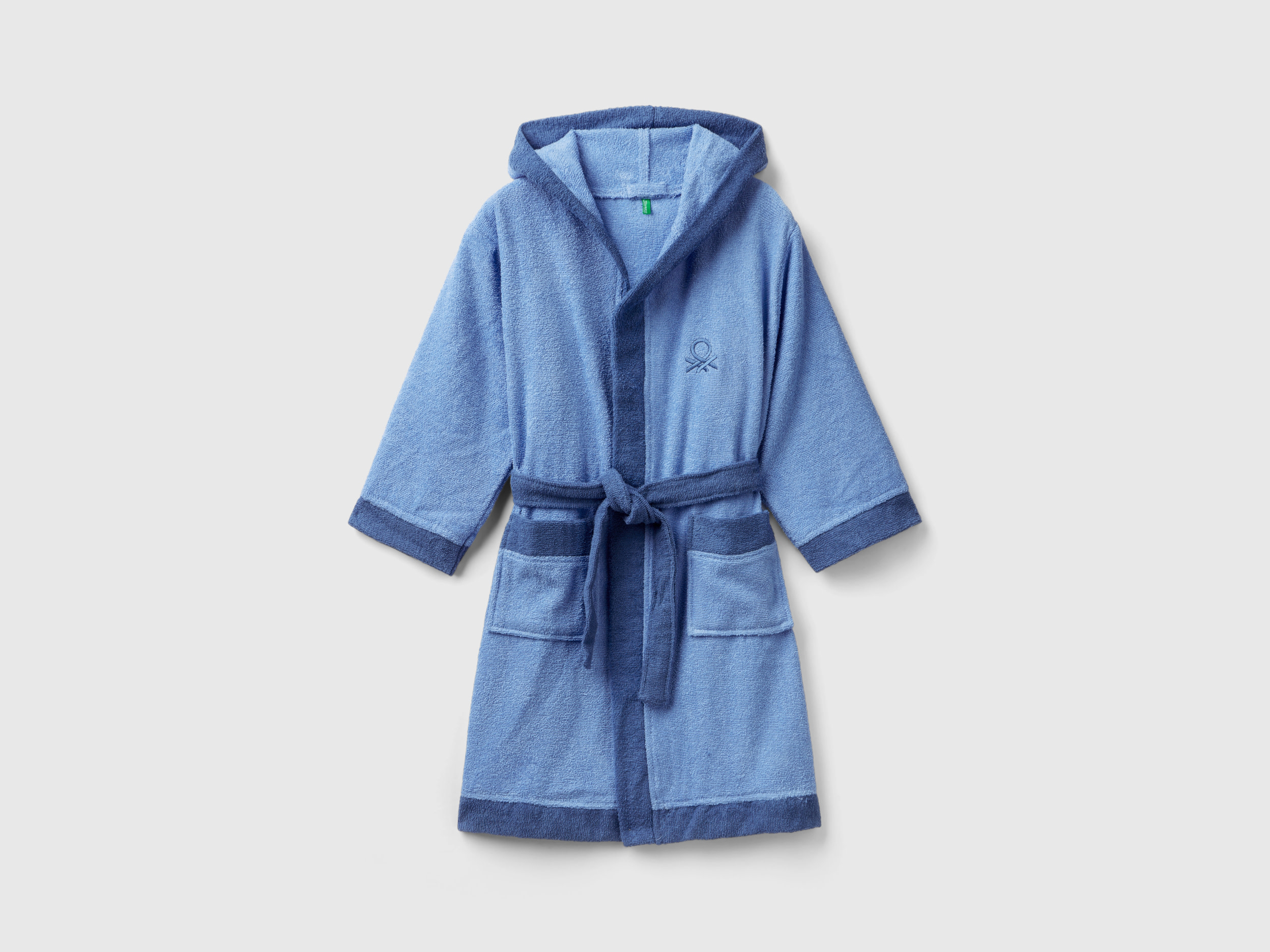 Image of Benetton, Bathrobe In Organic Cotton, size L, Light Blue, Kids