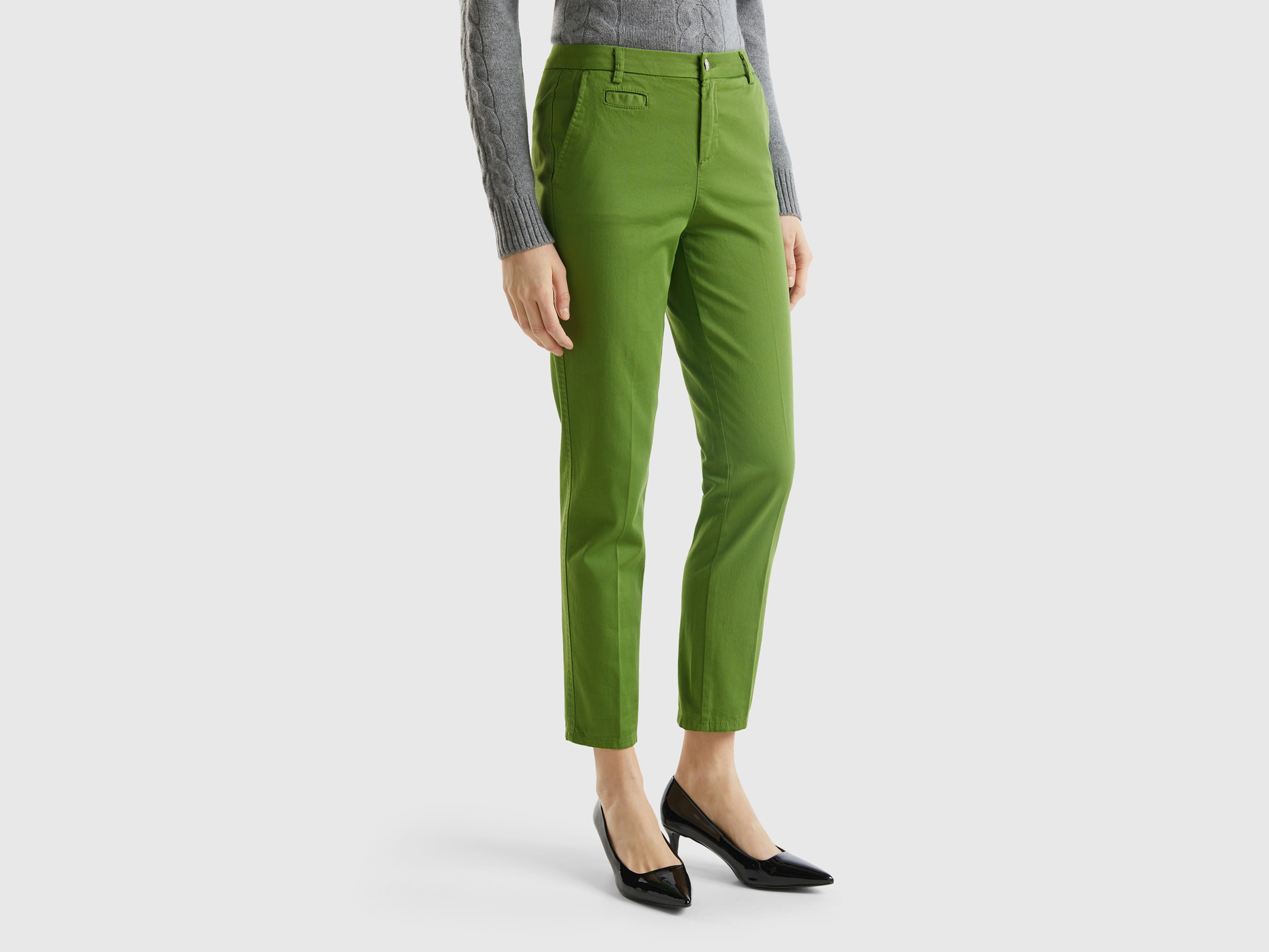 Benetton, Army Green Slim Fit Cotton Chinos, size , Military Green, Women