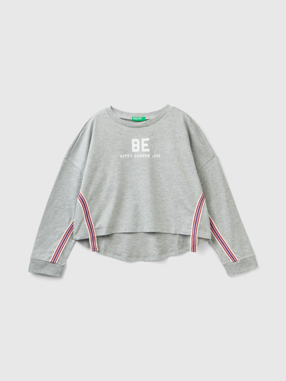 Benetton, Warm T-shirt With be Print, Gray, Kids