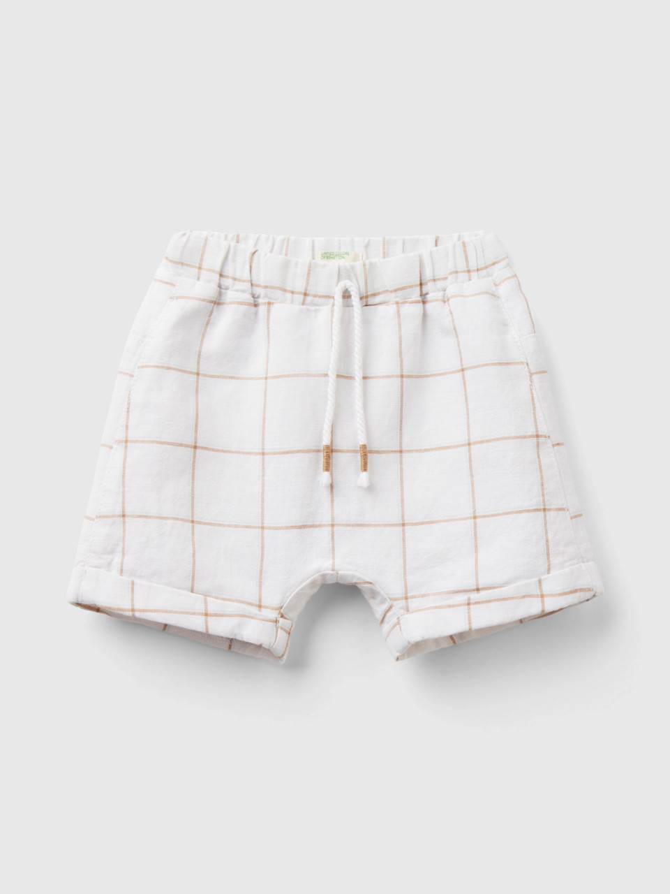 Benetton, Check Shorts In Linen Blend, White, Kids