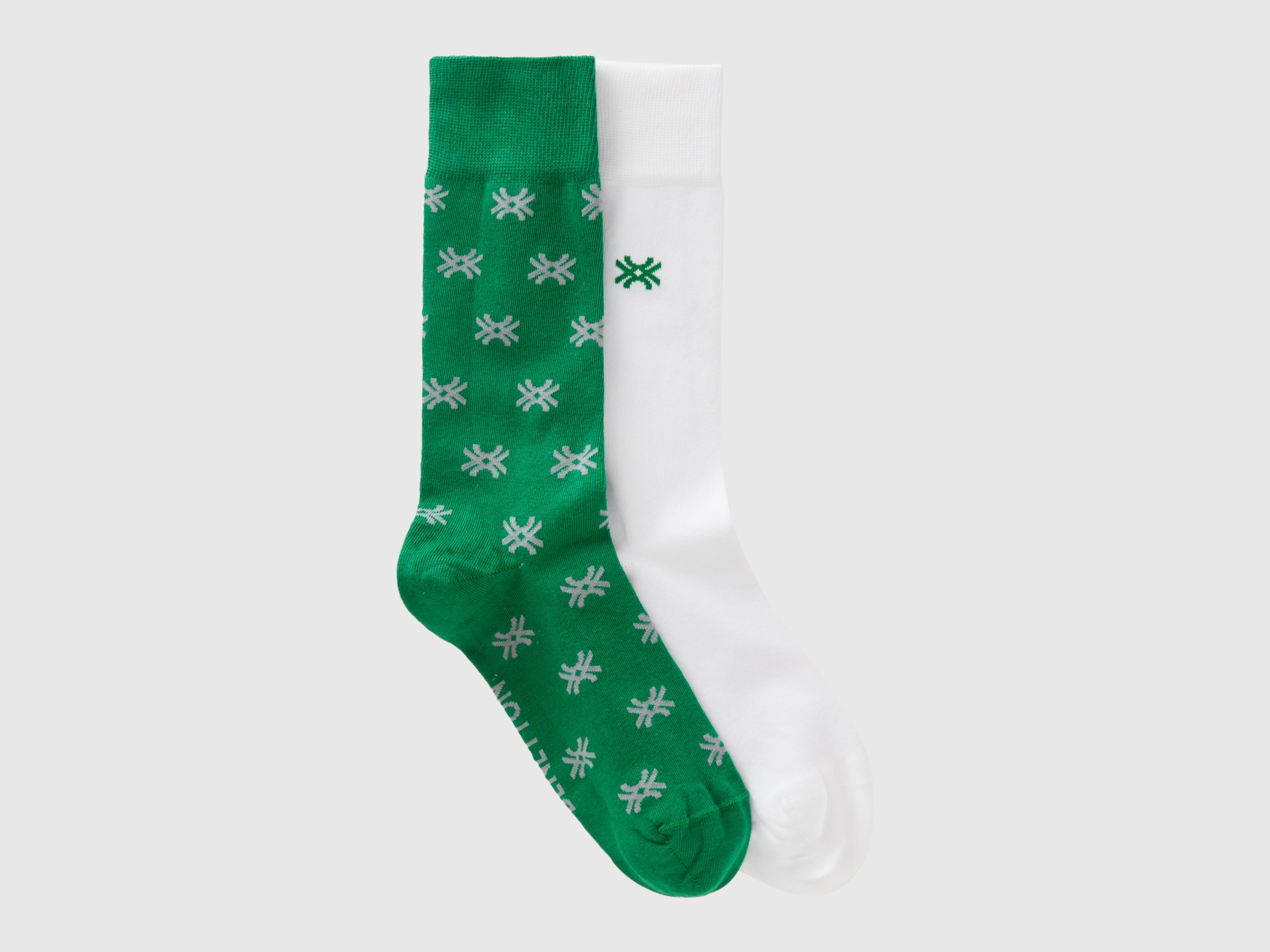 Benetton, Two Pairs Of White And Dark Green Socks, size 8-11, Dark Green, Women