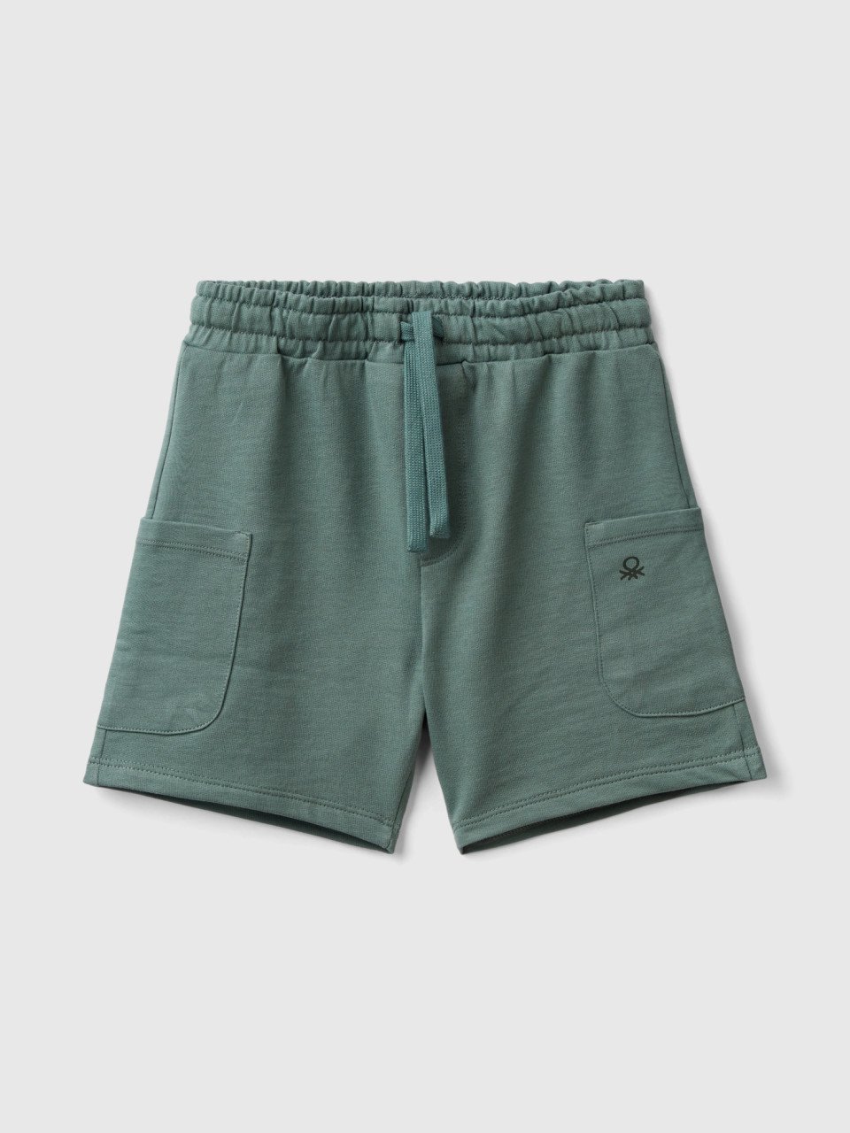 Benetton, Cargo Shorts In Organic Cotton, Military Green, Kids
