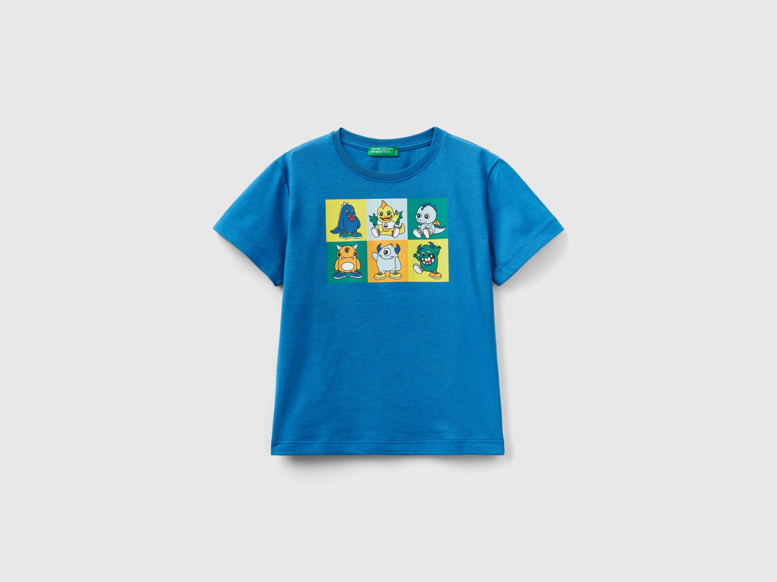 Benetton, T-shirt With Animal Print, size 4-5, Blue, Kids