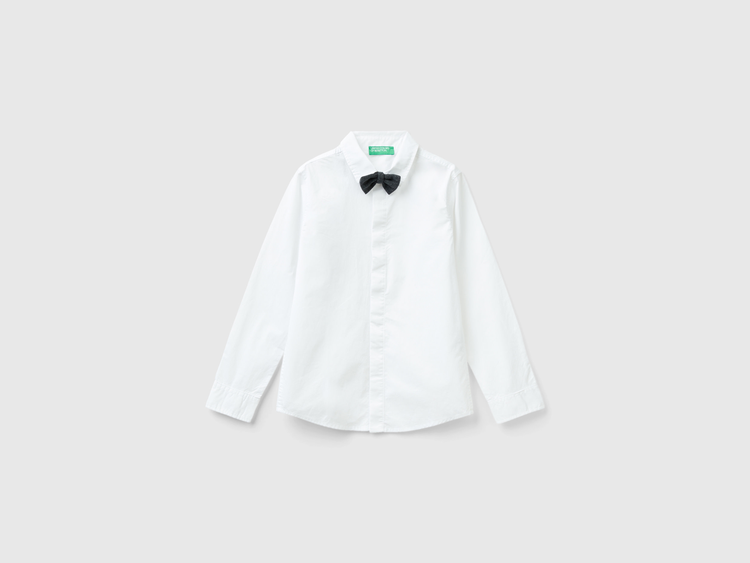 Benetton, Shirt With Detachable Bow Tie, size XL, White, Kids